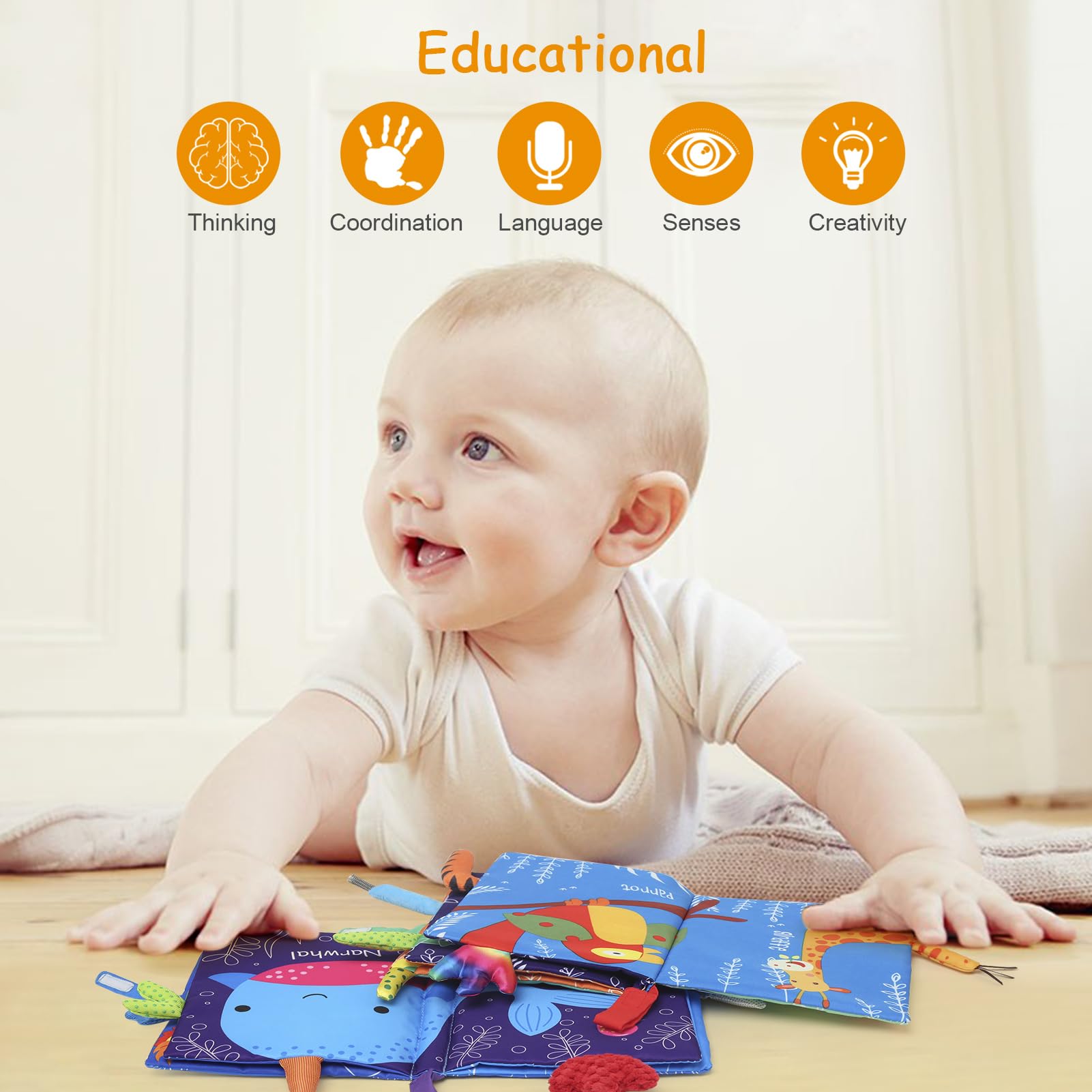 Libro De Tela Para Bebés 0-12 Meses - Juguete Educativo Con Espejo, Sonajero Y Texturas - Lavable A Mano - Regalo Para Recién Nacidos, Niños Y Niñas