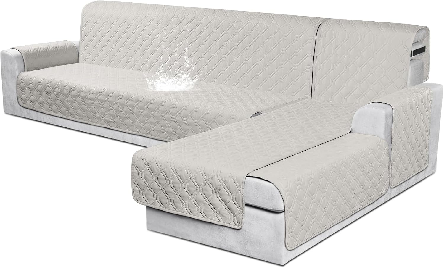 VANSOFY Sectional Couch Covers 100% Waterproof L Shaped Sofa Slipcover 3pcs Reversible Chaise Lounge Cover for Sectional Sofa Furniture Protector Cover for Pets Dog Cat(X-Large, Beige)