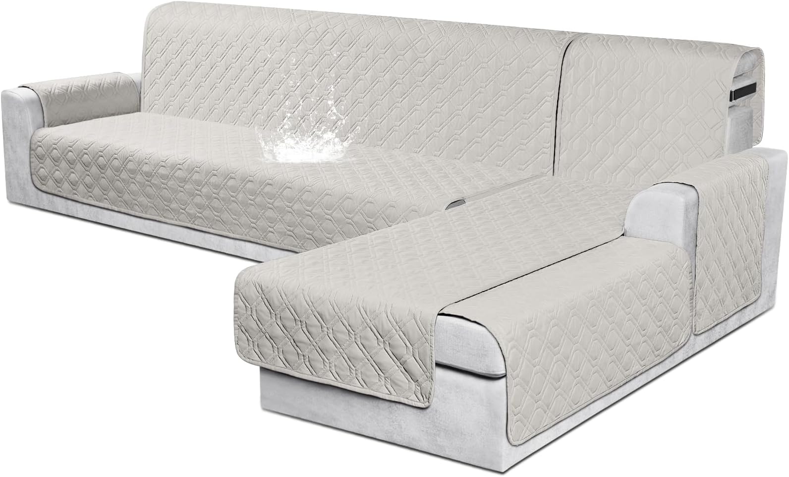 VANSOFY Sectional Couch Covers 100% Waterproof L Shaped Sofa Slipcover 3pcs Reversible Chaise Lounge Cover for Sectional Sofa Furniture Protector Cover for Pets Dog Cat(X-Large, Beige)