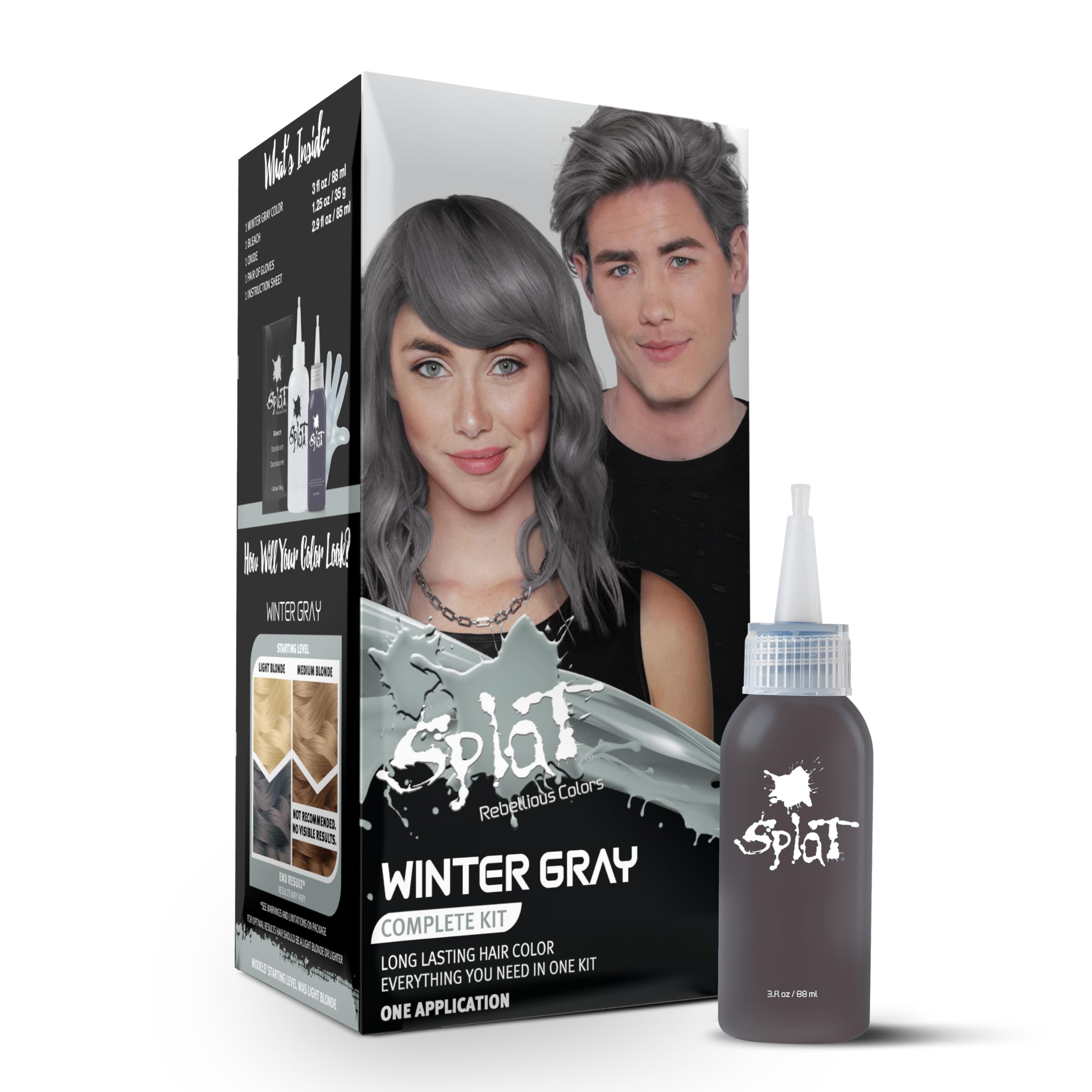 Winter Gray Semi Permanent Hair Dye Kit with Bleach, 1 Application, Includes Gray Hair Dye, Oxide & Bleach Powder, Vegan & Cruelty Free Hair Color