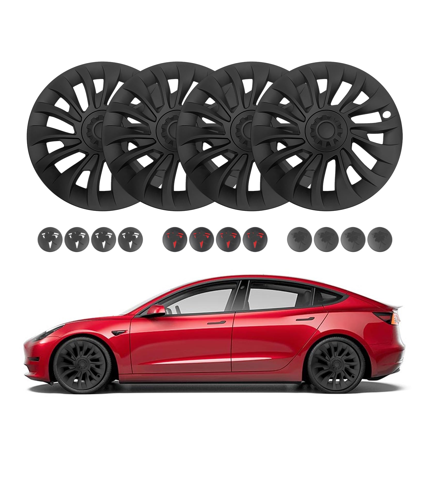 PM Auto Set 4 Wheel Covers Refresh Edition Hubcaps For 2023-2025 Tesla 3 18 inch Wheel