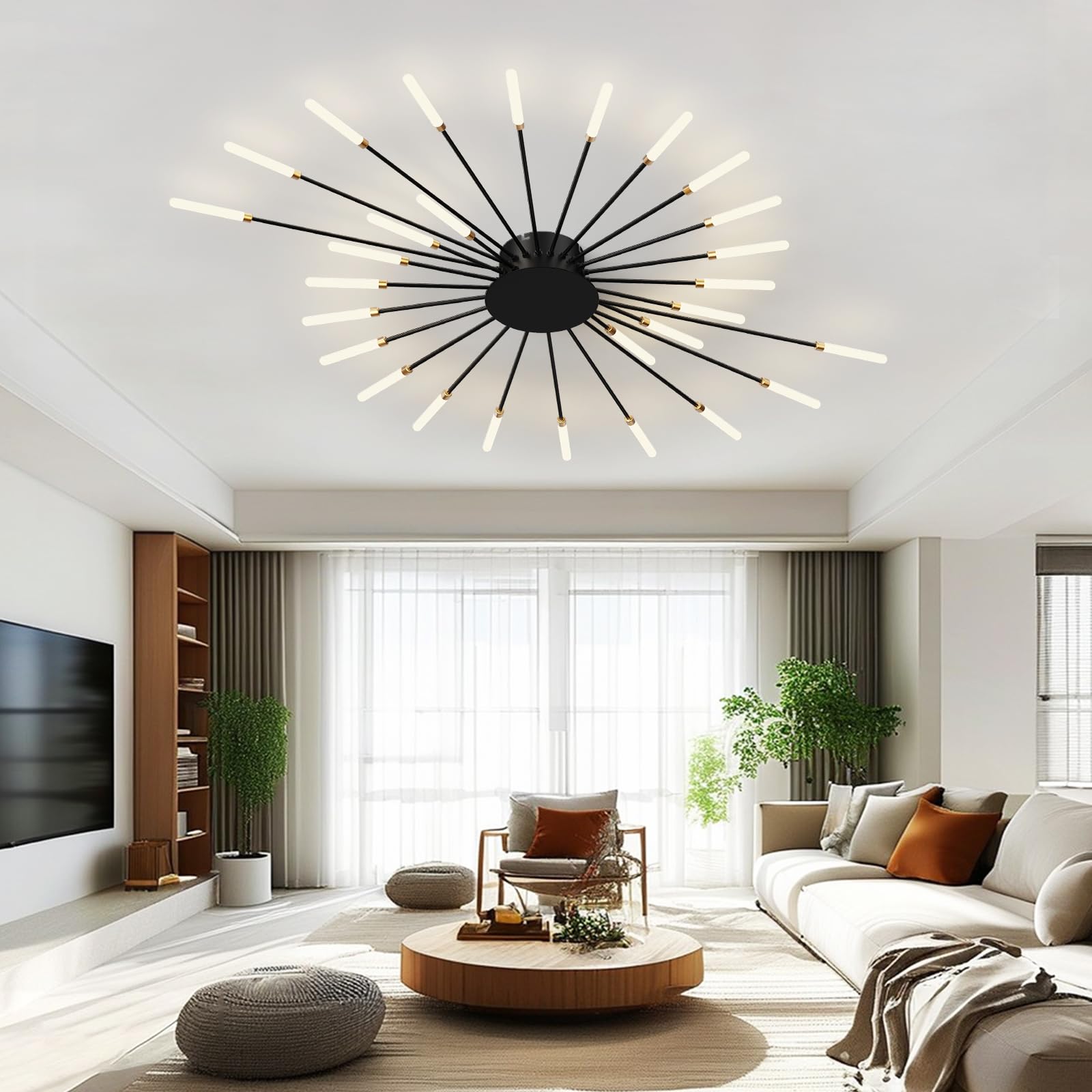 RRBEST Plafoniera LED Soffitto, Plafoniera Lampada Da Salotto Moderna, Acrilico Lampadario LED Soffitto per Soggiorno Camera Da Letto Cucina Ufficio, Luce Neutra (28 teste, nero)