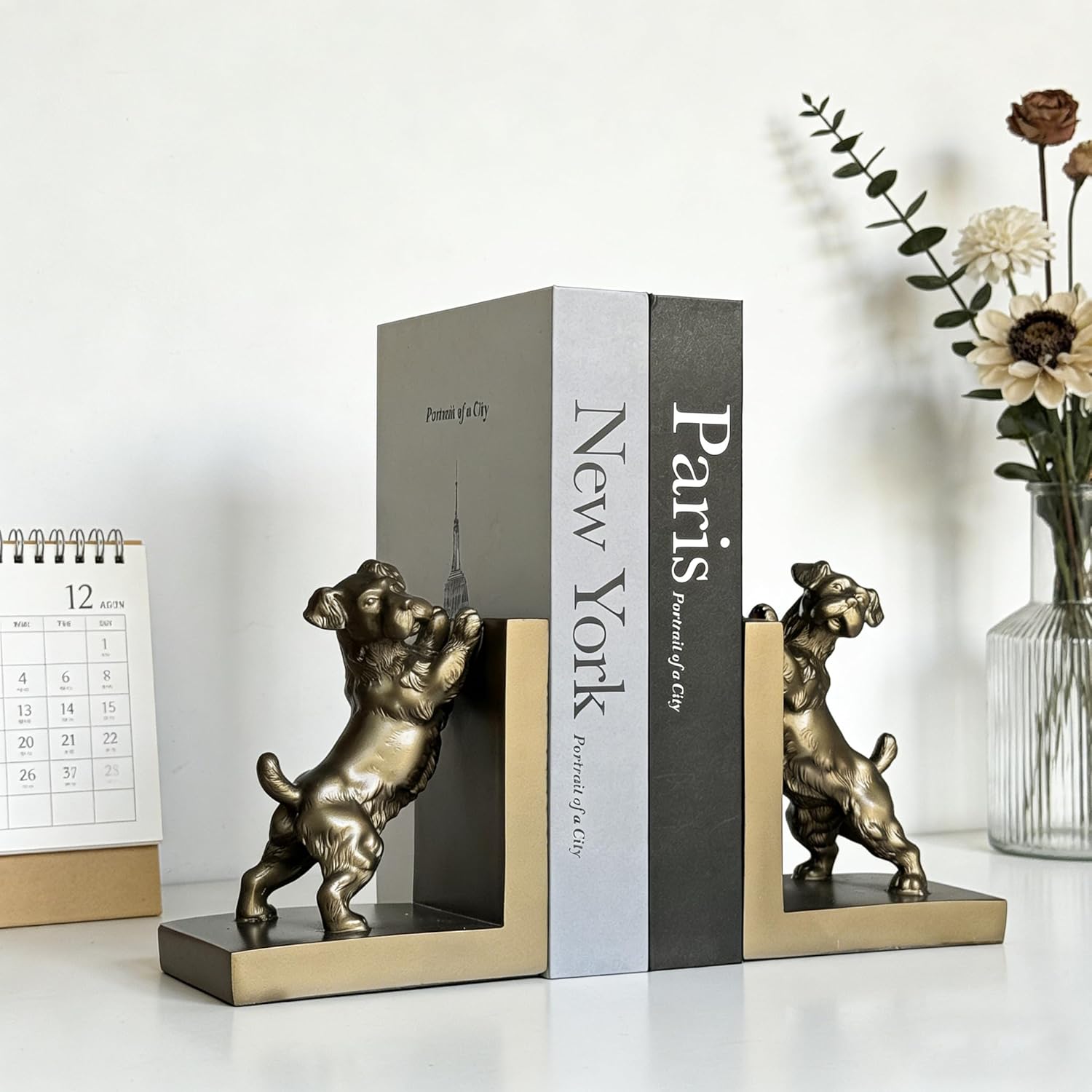 2pcs Dog Decorative Bookends for Shelves Retro Dog Resin Bookends Book Ends for Heavy Books for Home, Office Desk(Dogs Bookend-A)