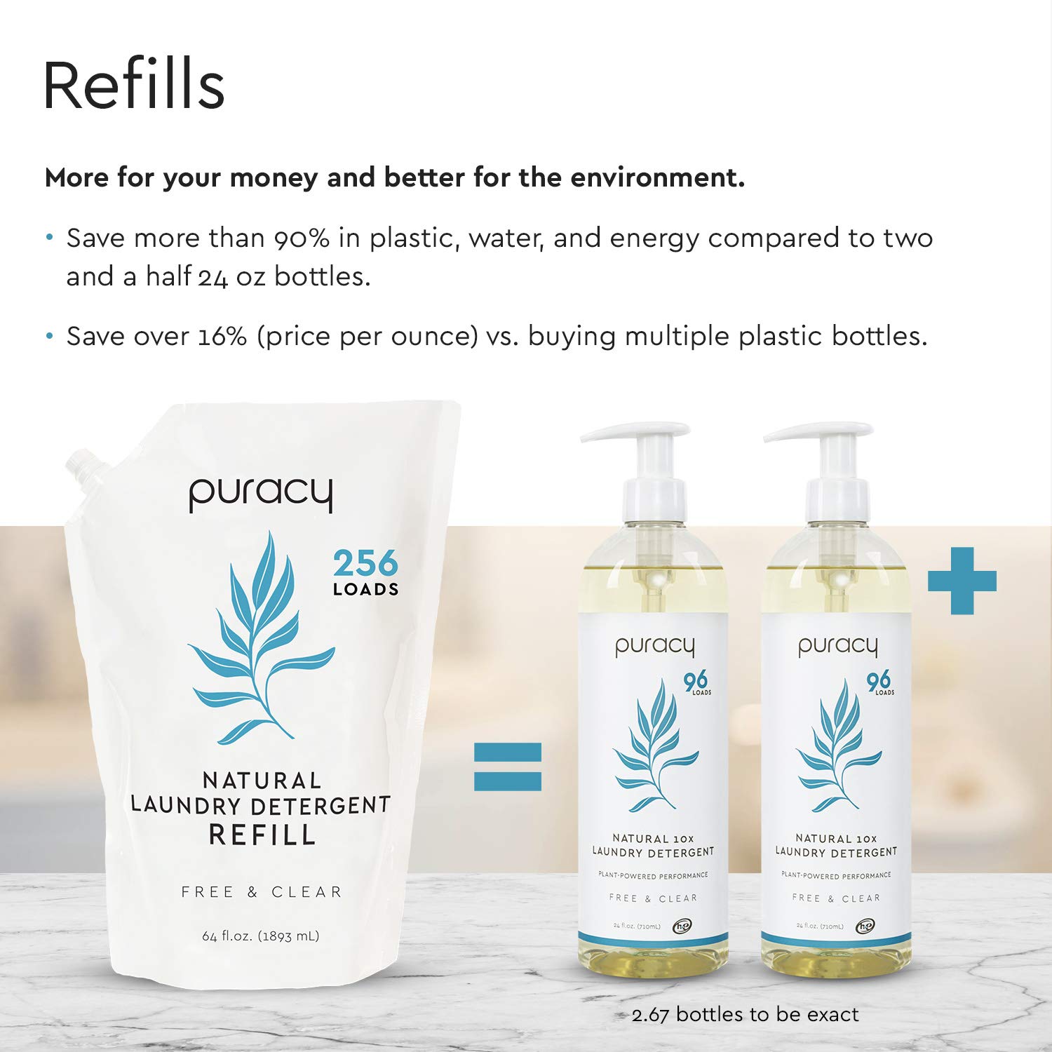 Puracy Liquid Laundry Detergent Refill 64 fl oz, 256 Loads Natural