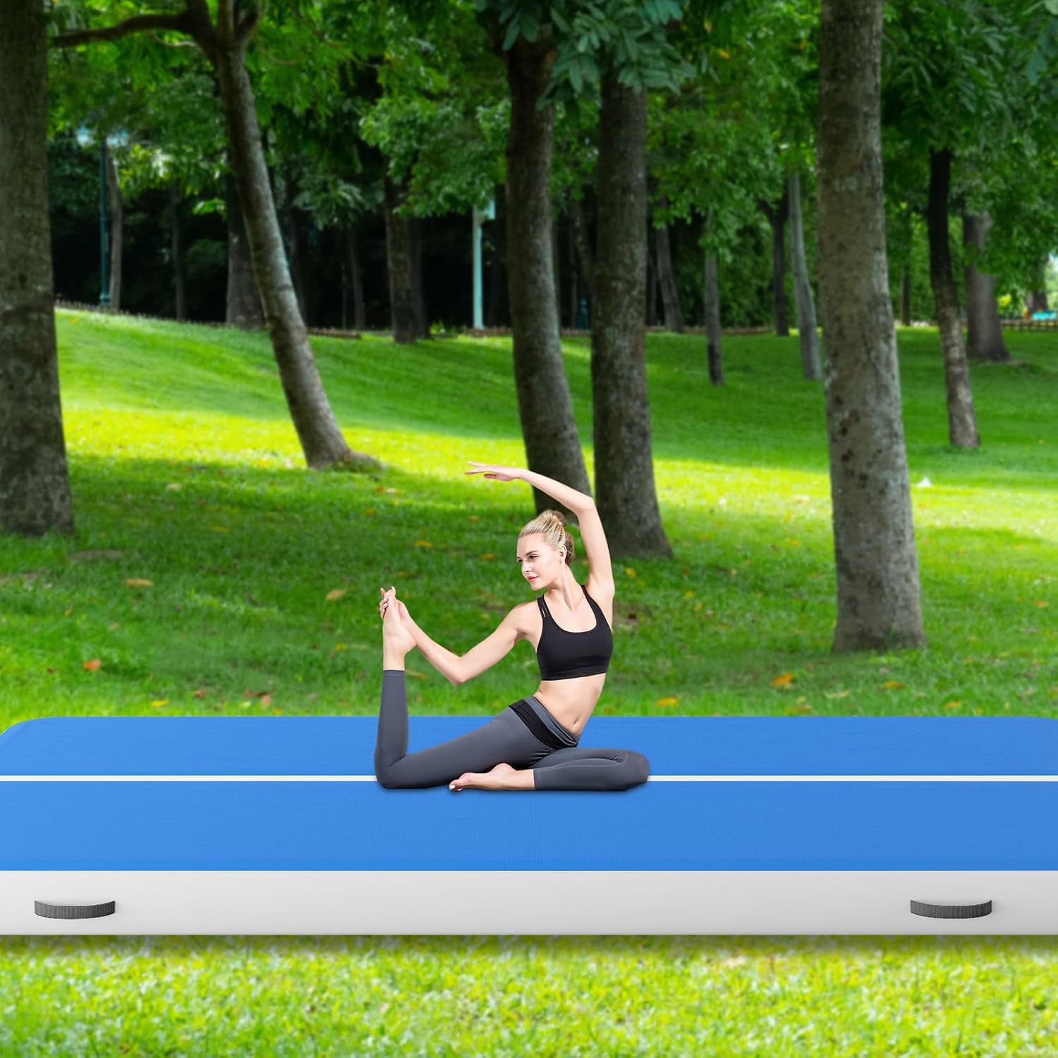 Pro Inflatable Air Gymnastics Mat 20ft/26ft Long 8in Thick - Extra-Large & Thickest Tumbling Track Mat with Electric Pump - Most Affordable for Gym/Home/Outdoor/Cheerleading/Yoga/Pool