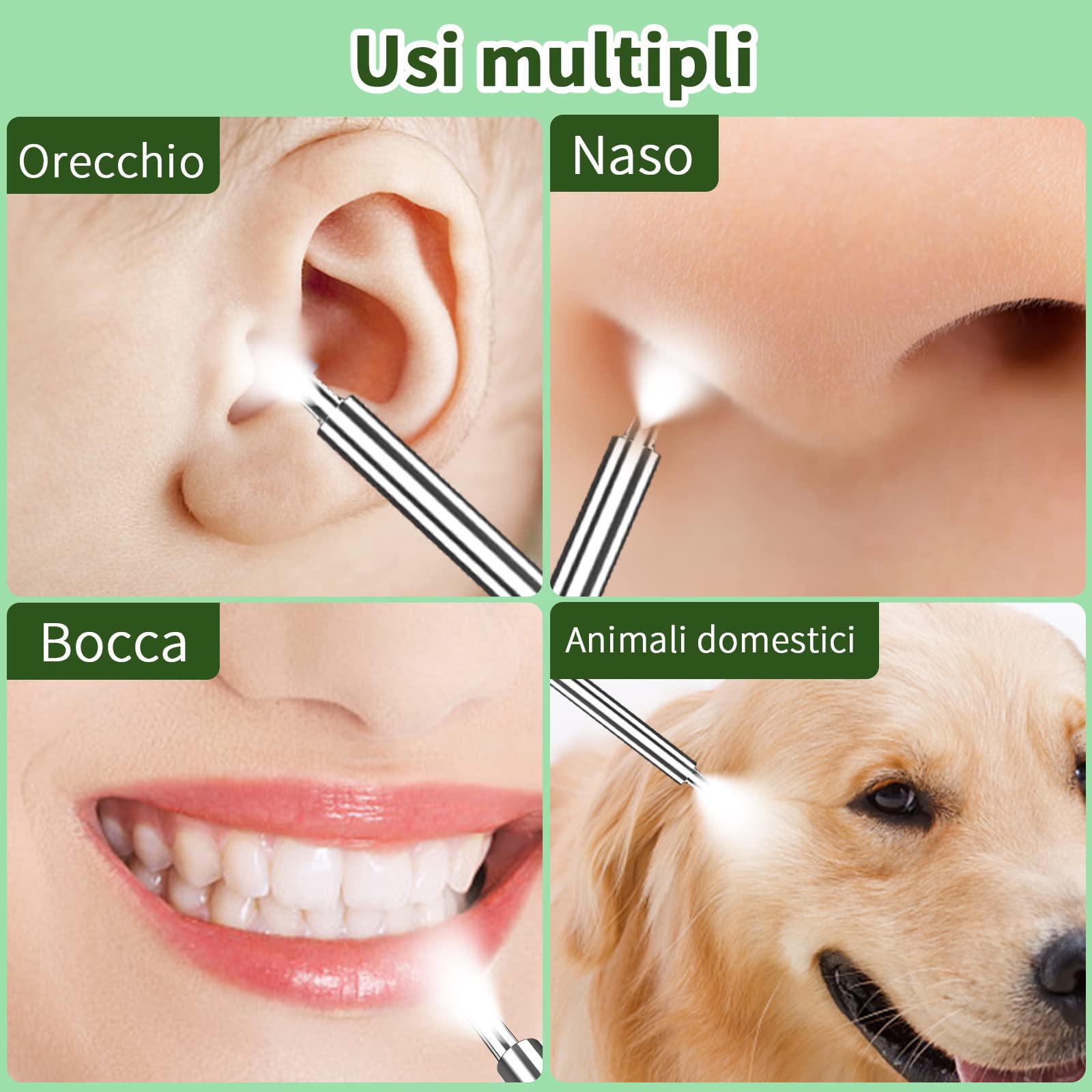 Pulizia Orecchie Otoscopio, 1920P HD Pulisci Orecchie con 6 LED, 3.5mm Pulitore Orecchie, Pulisci Orecchie per iPhone, iPad e Smartphone Android, Bianco
