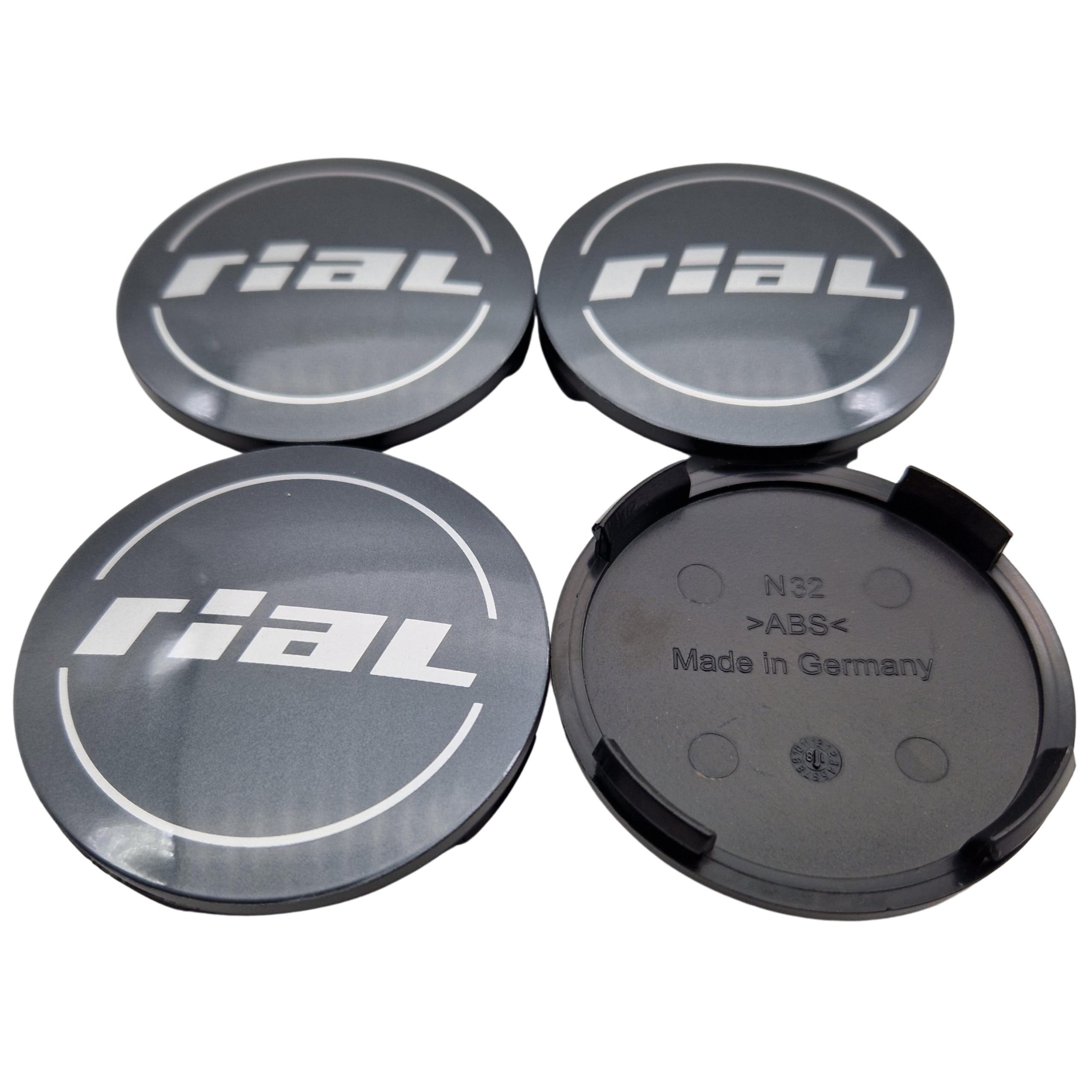 Rial Lot de 4 cache-moyeux 64 mm graphite (N32) avec logo argenté (RII) – Capuchon de jante d'origine