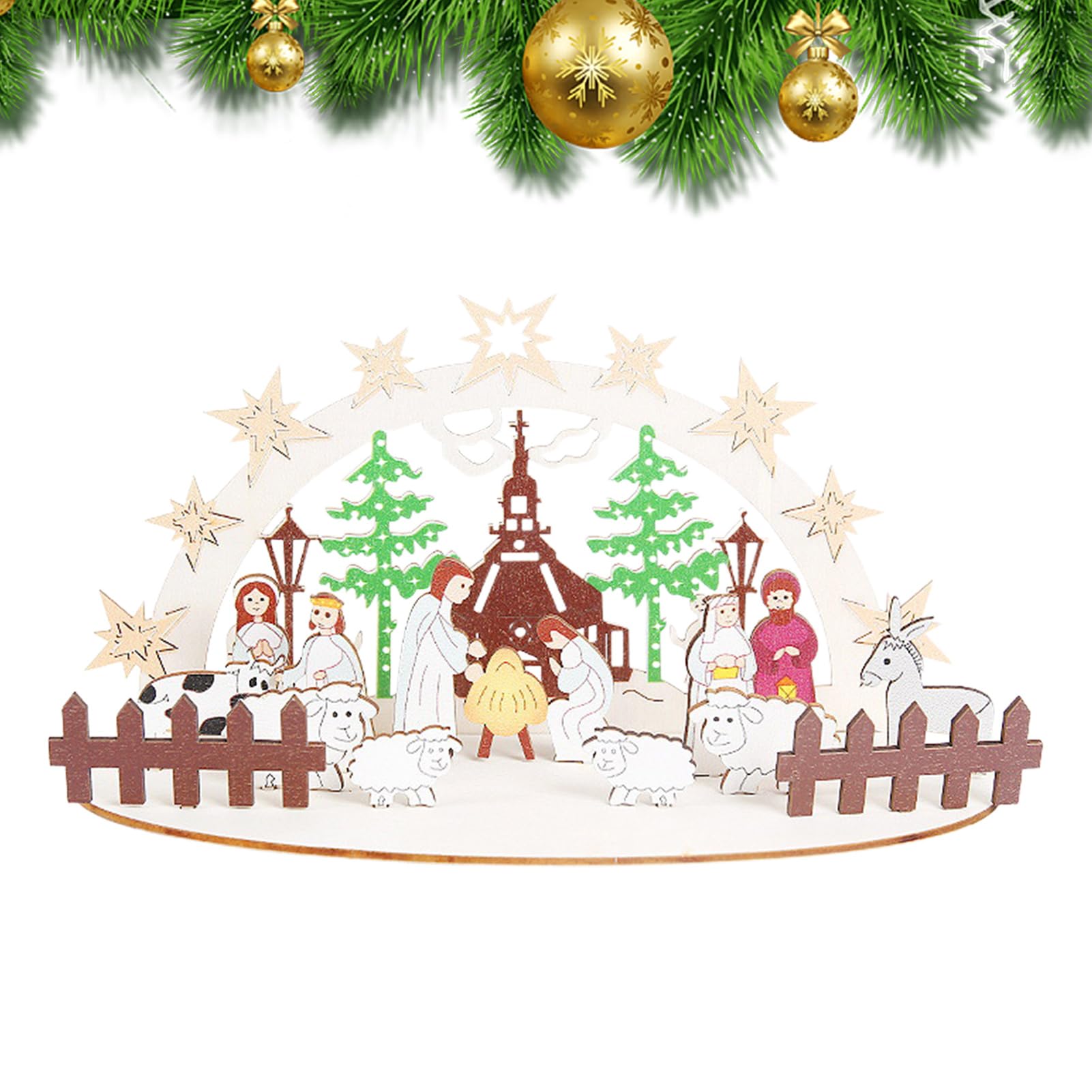 Crèche De Noël En Bois - Étable Nativité 30x25cm Pour Décoration Maison Ou Bureau