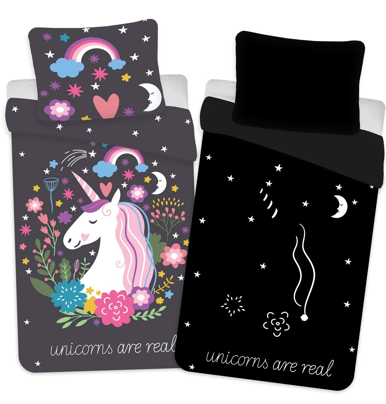 Housse de couette licorne en coton contre la peur du noir