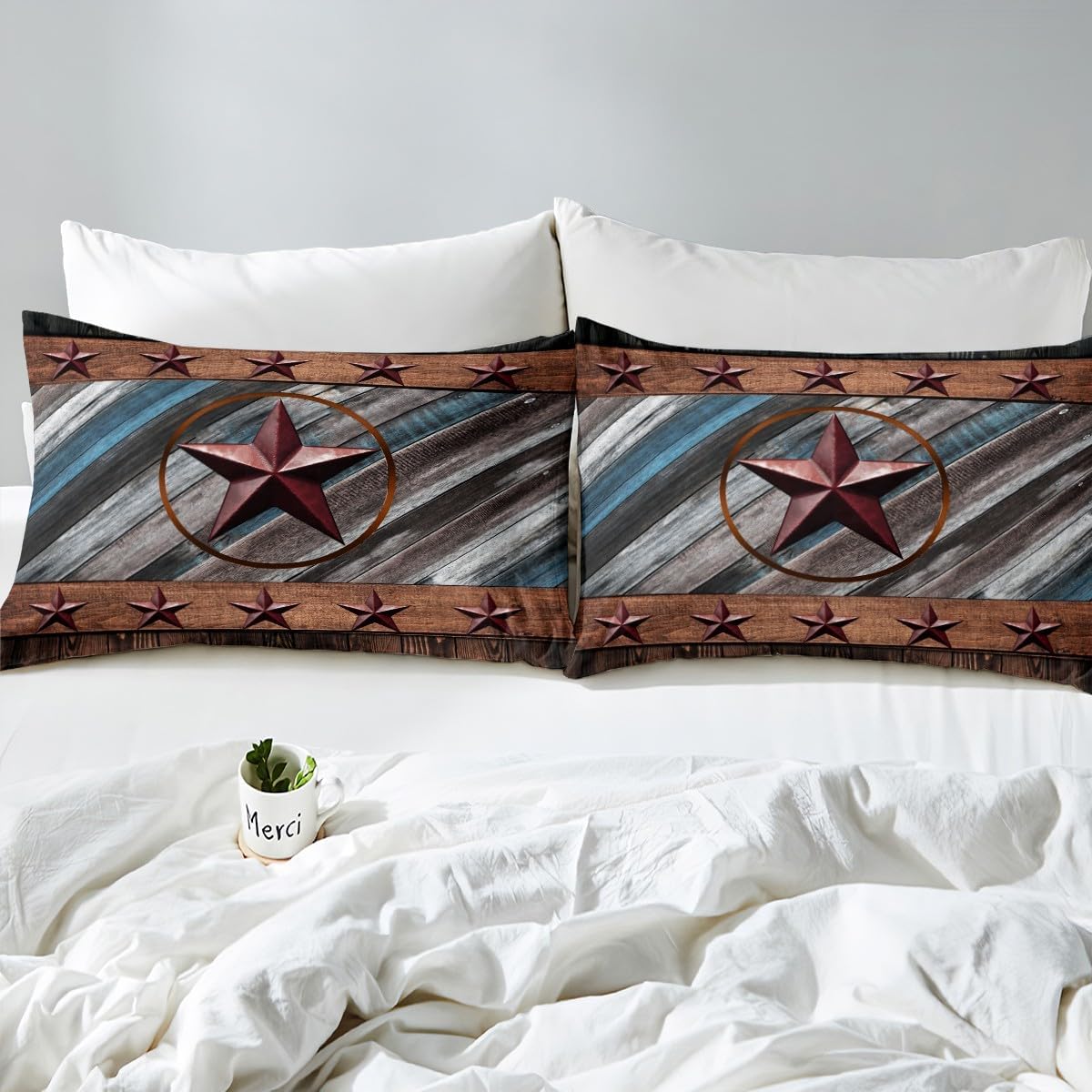 Feelyou Rustic Texas Star Comforter Cover Western Texas Bedding Set for Boys Girls Children Wood Boards Duvet Cover Country Style Farmhouse Bedspread Cover Queen Size Quilt Cover 3Pcs (No Comforter)