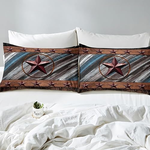 Miniatura 5 de Funda de edredón rústica de Texas con estrellas del oeste de Texas, juego de ropa de cama para niños y niñas, tableros de madera, funda de edredón
