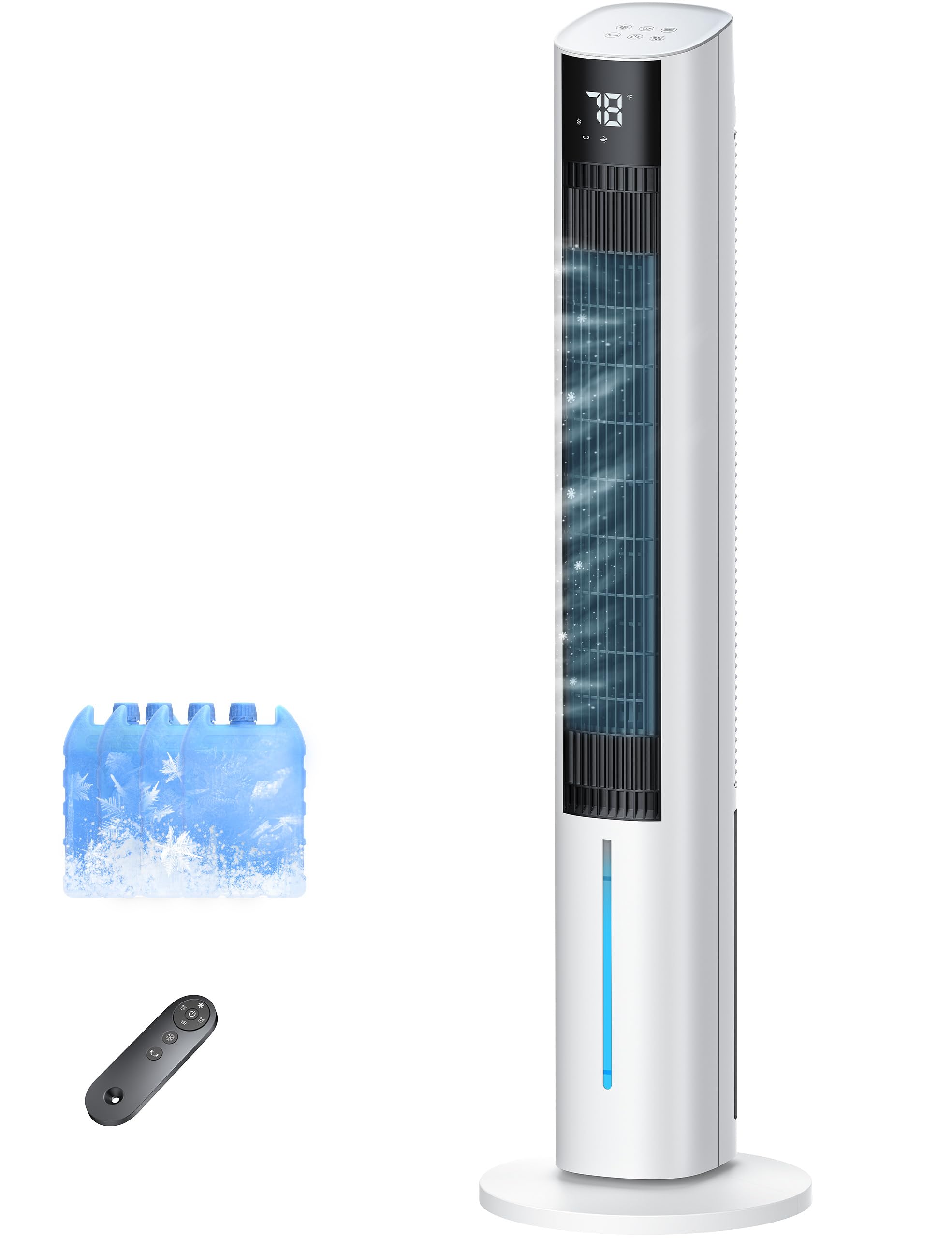 Windowless Portable Air Conditioner, 45.1" Evaporative Air Cooler w/1.06Gal Water Tank & 4 Ice Packs, 12H Timer, 60° Swing, No Hose No Window Needed,