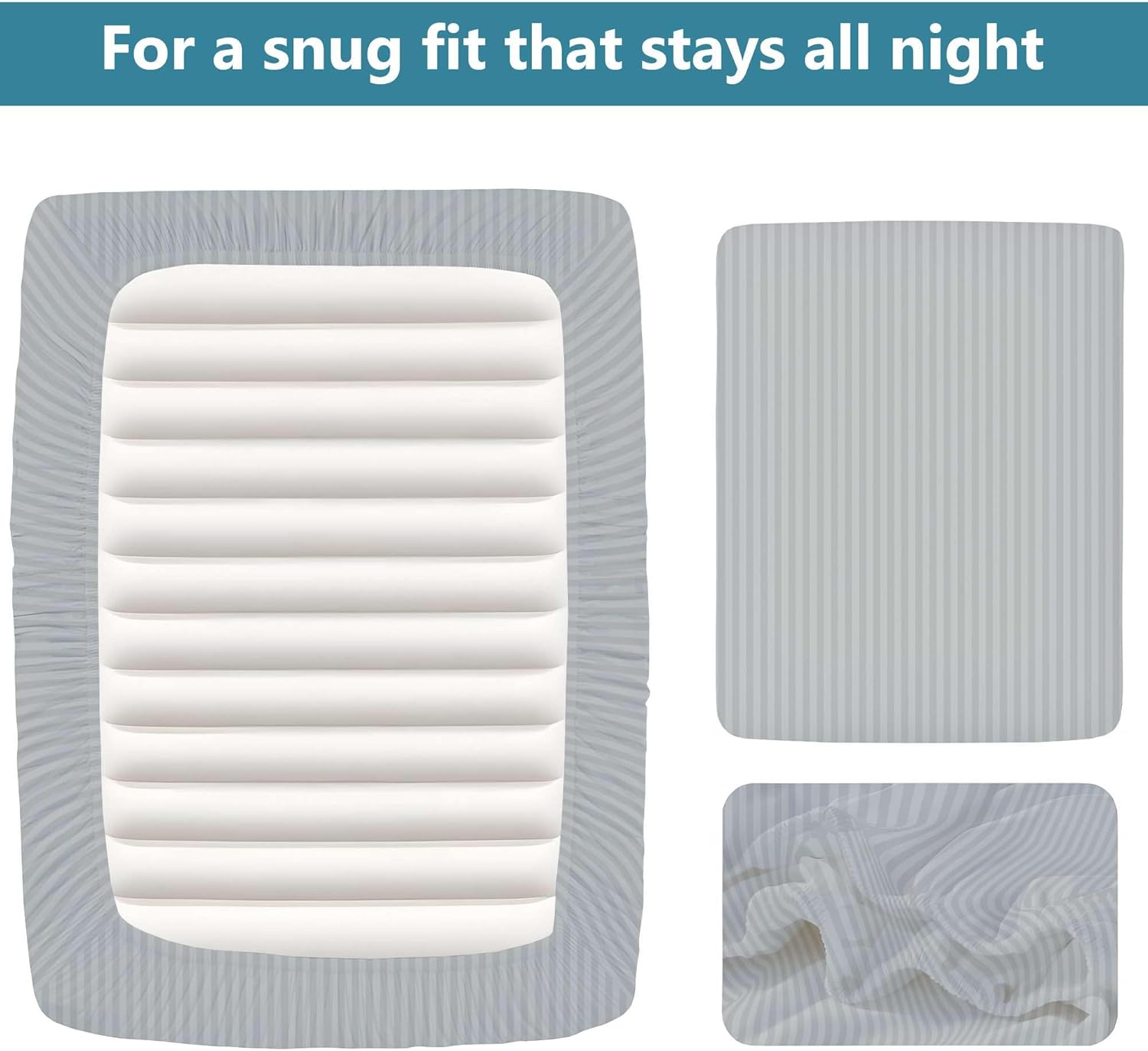 Ready To Rest Twin XL Size Air Mattress Sheet Set - Fits 18in to 24in Pillow Top - for Guests, Camping, RVs, Includes 2 Pillowcase, 1 Flat Sheet & 1 Fitted Sheet (Light Grey Stripe)