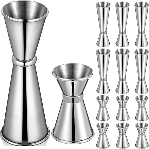 Amyhill Jigger de 12 piezas para bartending paquete de 6 unidades de 2 onzas, 1 onza y 6 paquetes de 1 oz 12 oz doble jigger de cóctel 304 acero