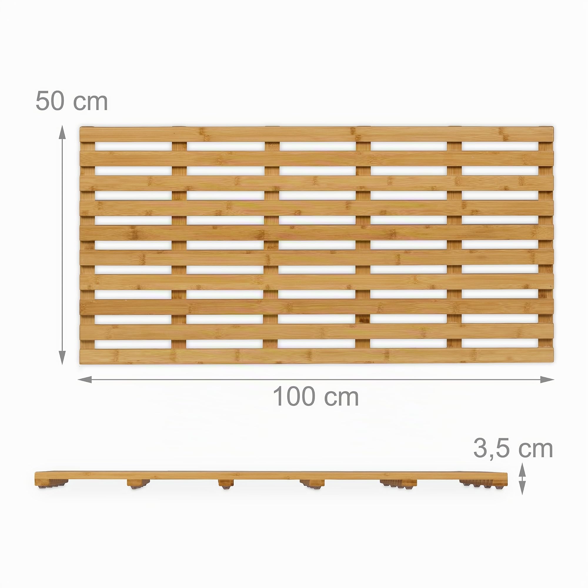 Relaxdays Alfombra Baño Bambú, Alfombrilla Ducha Antideslizante Madera, Sauna, Interior/Exterior, 100 x 50 cm, Natural