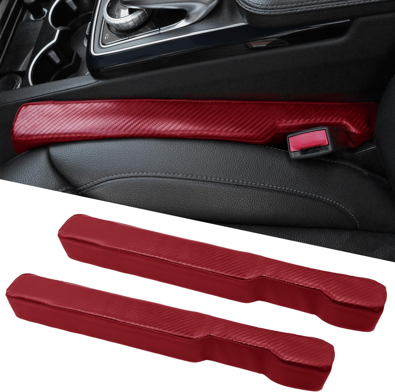 Leather Car Seat Gap Filler Universal Fit Sedan SUV Truck Memory Foam Plug Stop Cellphone Wallet Keys Coins from Dropping Red Pack of 2