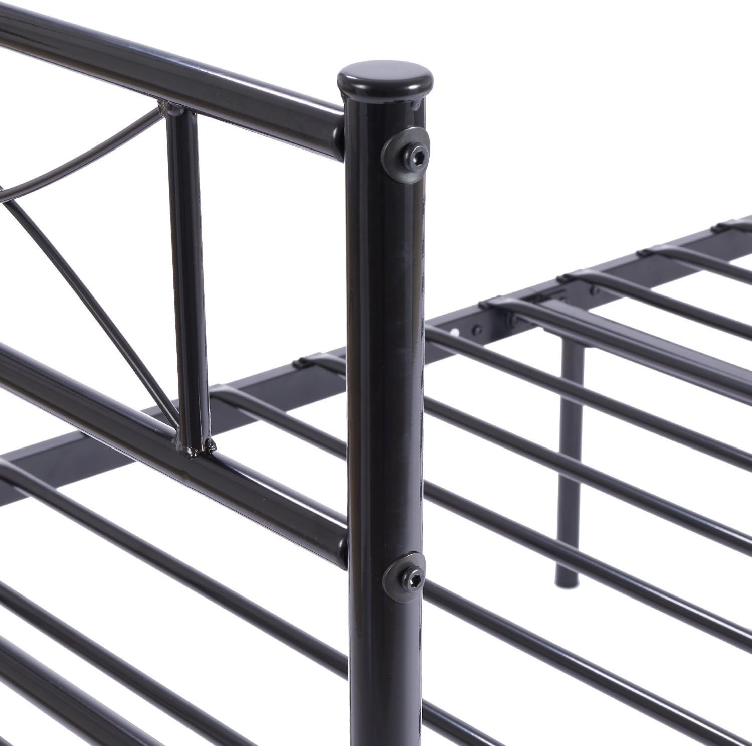 Metal Bed Frame Twin Size 6 Legs Two Headboards Mattress Foundation Steel Platform Bed for Kids Box Spring Replacement Black
