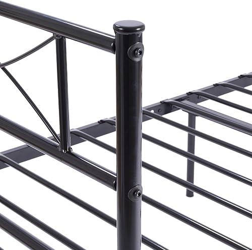 Miniatura 8 de SimLife Marco de cama de metal tamaño individual 6 patas dos cabeceros base de colchón plataforma de acero para niños repuesto color negro