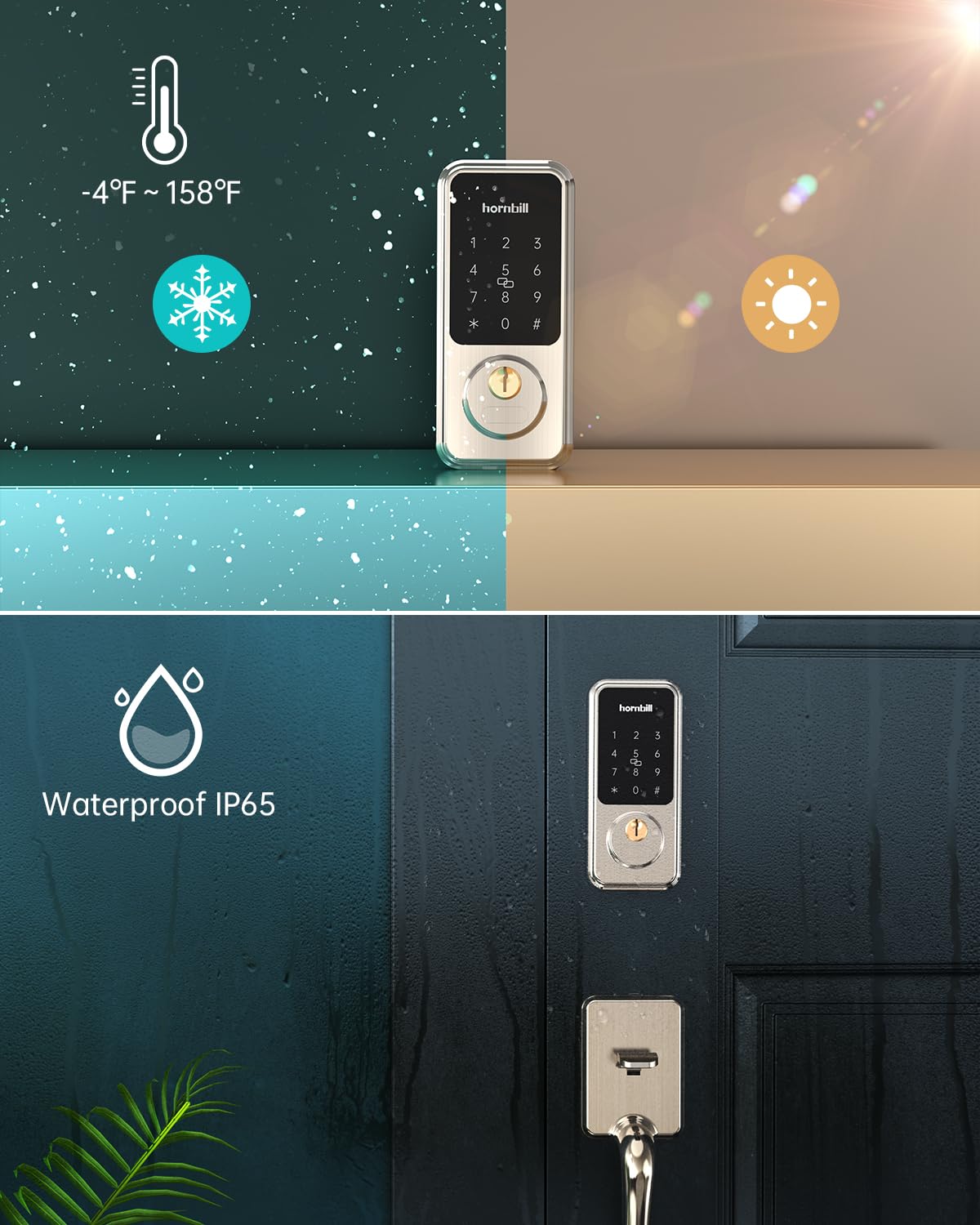 Hornbill Smart Front Door Lock Set, Keyless Entry Door Lock with Handle ...