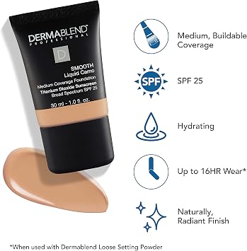 Dermablend Smooth Liquid Camo Foundation SPF 25-24 Hour Hydration - Buildable, Smoothing Coverage - Never Cakey Or Masky - Ideal For Normal, Dry, And Dehydrated Skin - 30N Camel - 30 ML