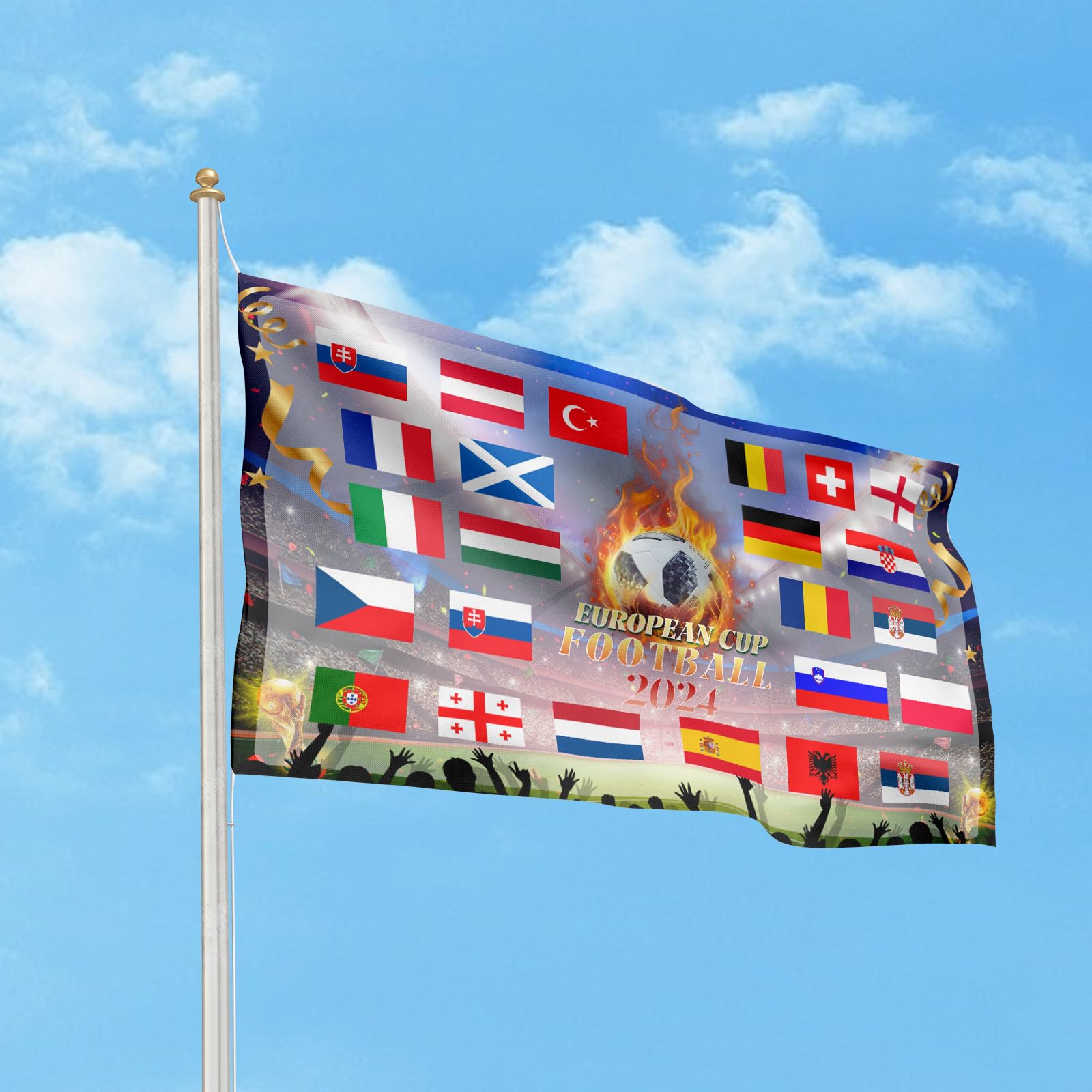 European cup 2024 Flags- EURO 2024 Decorative Large Size Flags -Includes 24 Teams Flags for Garden, Bar, Restaurant, Party Decoration （120cm*180cm）