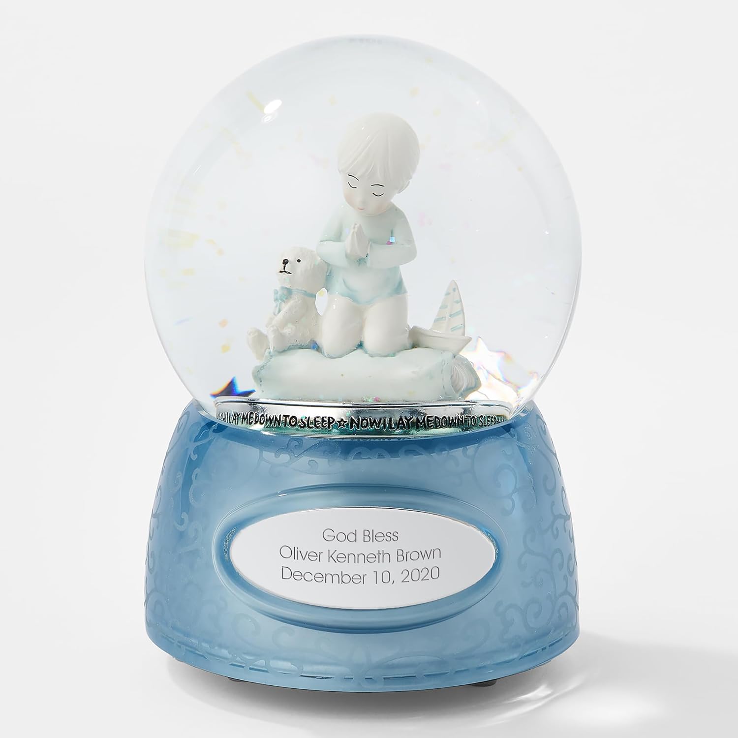 Things REMEMEBERED Engraved Praying Boy Musical Snow Globe (Free Customization), Plays The Lord is My Shepherd Music Baptism or First Communion Gift