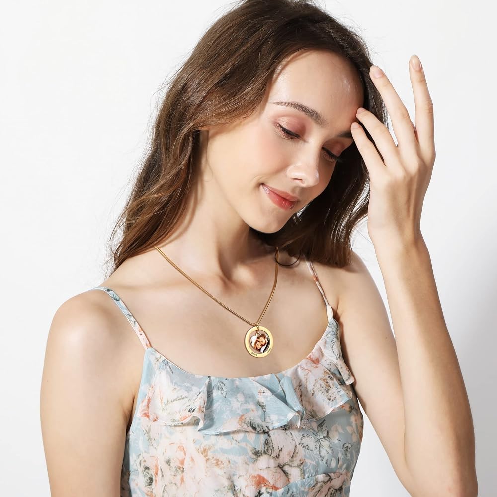 Collana Personalizzata Con 6 Nomi E Foto: Ciondolo Cuore/Tondo In Acciaio Inossidabile, Regalo Per Famiglia, Nonna, Madre (Lunghezza Catena 60 Cm)