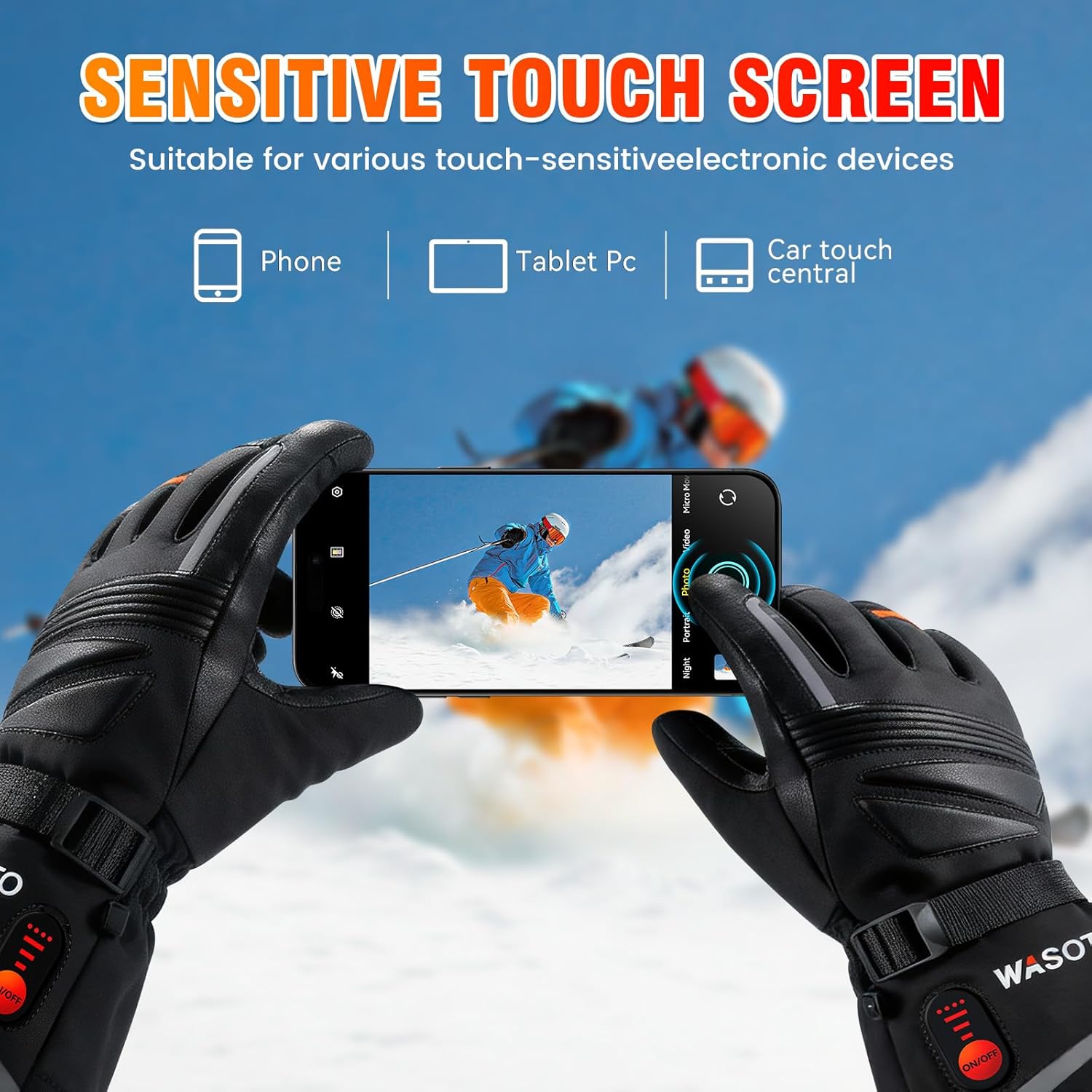 WASOTO Heated Gloves for Men Women,7.4V Battery 22.2WH Rechargeable Electric Heated Leather Gloves for Winter Outdoor Work Motorcycle Riding Skiing Snowboarding Hiking Camping Raynaud - Image 6