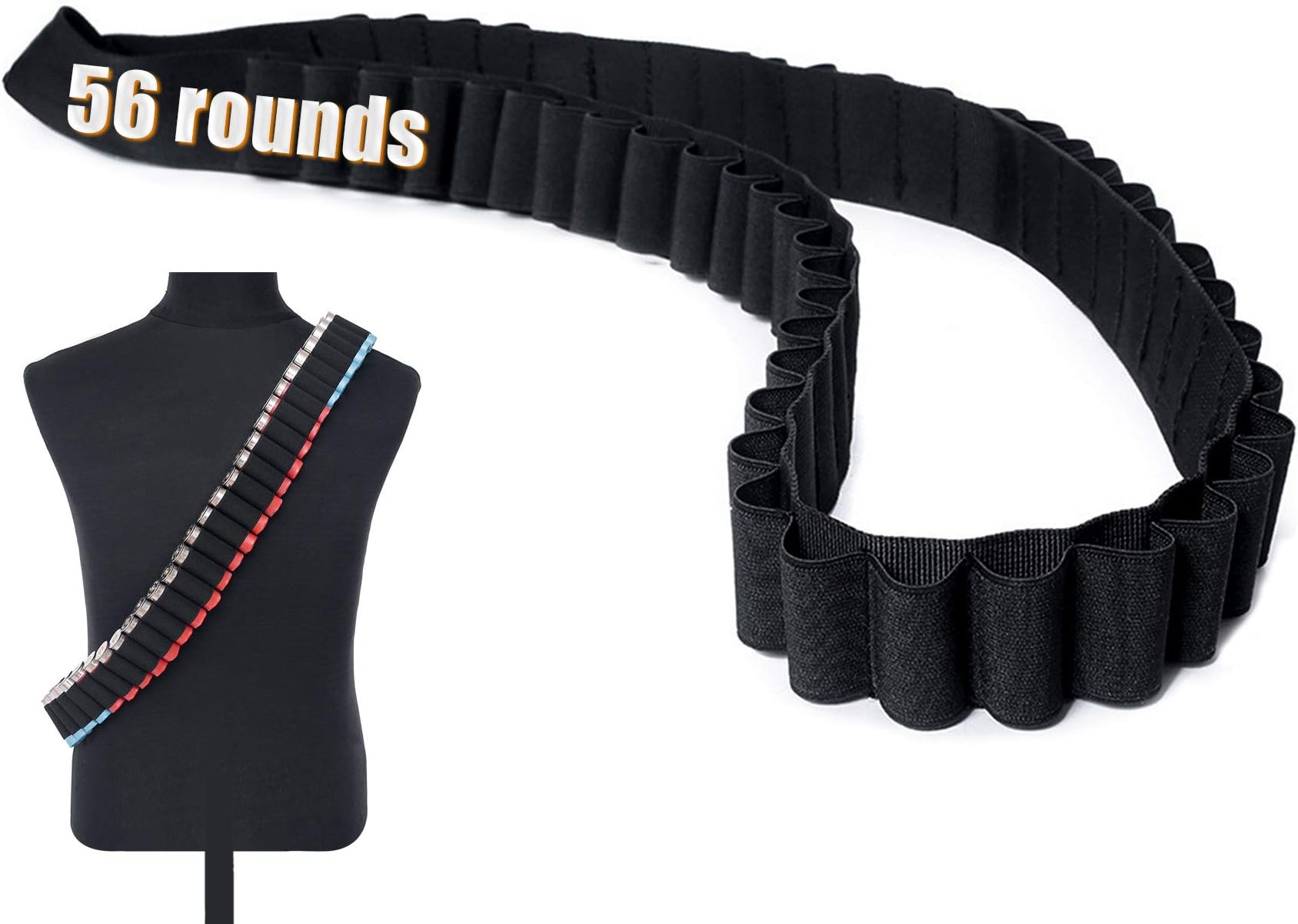 56 Round Shotgun Shell Bandolier,12 & 20 Gauge Ga Stealth Rifle Ammo Shotshell Shoulder Belt Carrier for Shell Count Tactical and Out Door Hunting