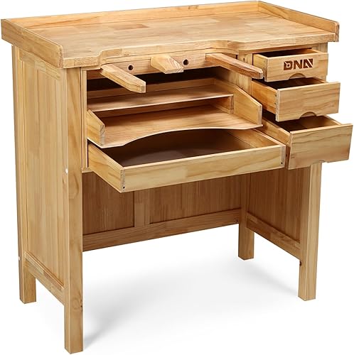 Miniatura 12 de DNA Motoring Banco de trabajo de madera resistente, banco de trabajo de madera con cajón para taller, garaje, W/mango ajustable, HERRAMIENTAS-00522