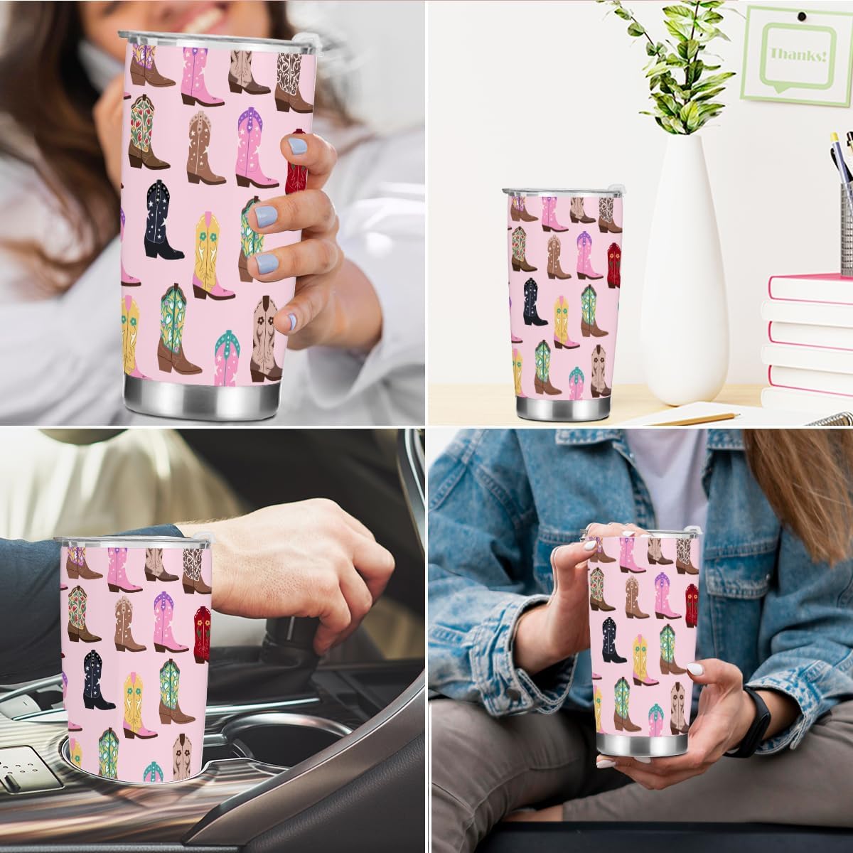 Retro Boot Pink Tumbler, Western Gifts for Women, Appreciation Christmas Birthday Gifts for Best Friend Girls Mom Sister, 20 oz Insulated Coffee Mug Stainless Steel Thermal Vacuum Travel Cup with Lid - Image 5
