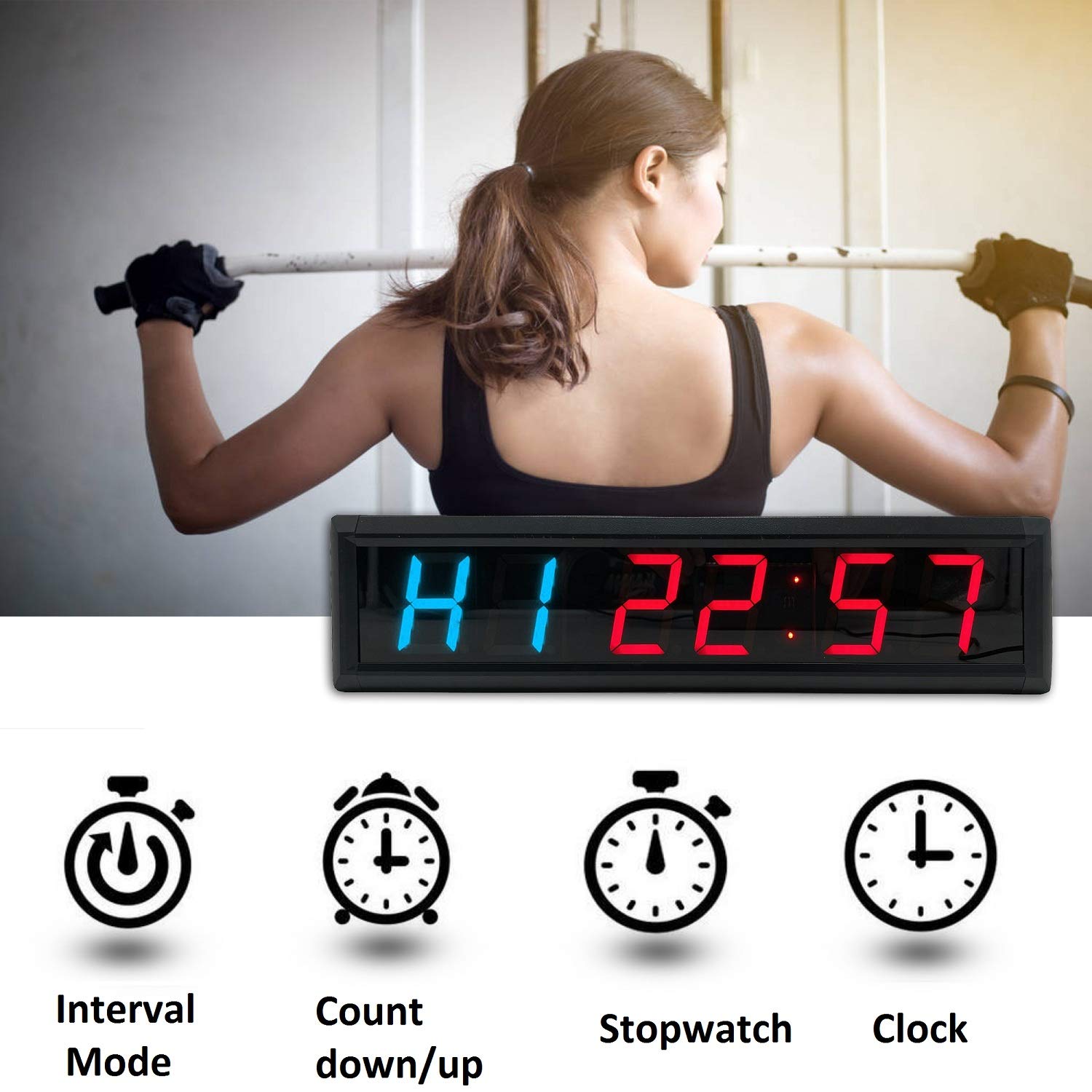 Ledbrigym Gym Clock Timer Countdown Count up Intervals Stopwatch Workouts Remote Control Red an Blue 2.3 Inch Garage Conference Church Classroom
