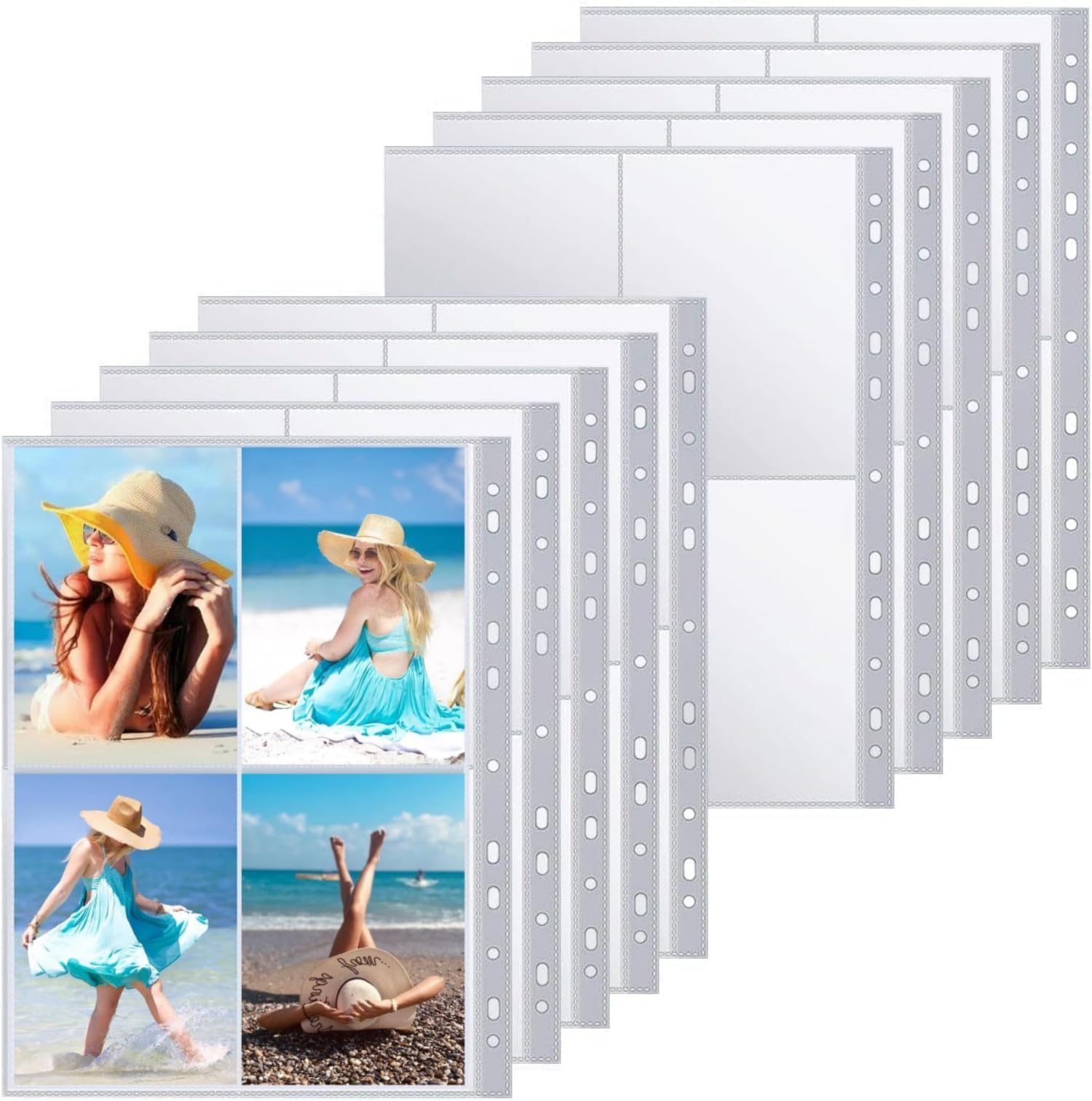 Miderdo 50 Sheets A4 Photo Sleeves 4X6 Inch, 400 Pockets Top Loading Photo Sleeves - Clear Double-Sided Album Refill Pages For A4 2/3/4 Ring Binder, 4-Pocket Page Protectors For Photos, Cards & Postcards