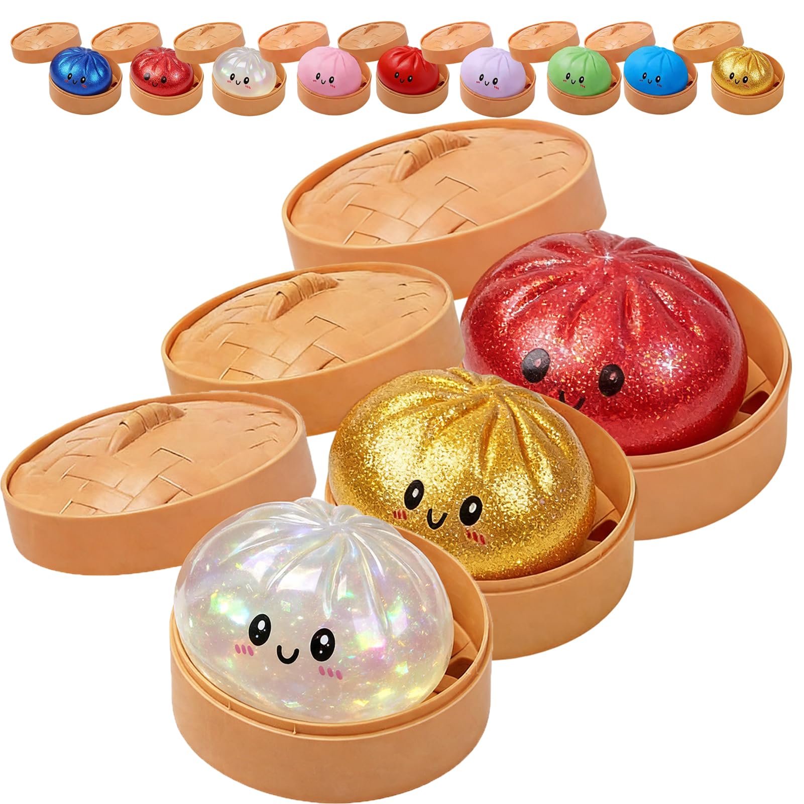 Glitter Dumpling, Glitter Dumpling Squishy with Box, Dumplings Sensory Squeeze Toy for Stress Relief (White) — view 8