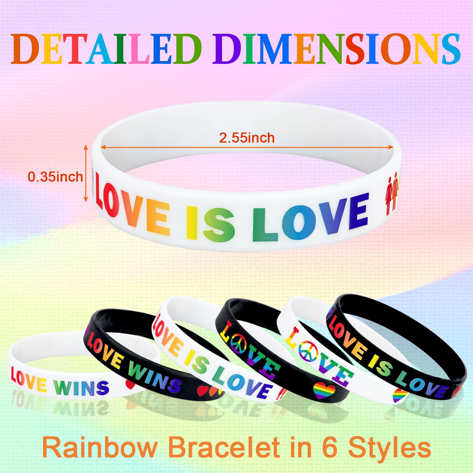 JUNEBRUSHS 42pcs Rainbow Gay Pride Silicone Bracelets LGBT Support Rubber Wristbands for Pride Day Month Parades Decorations Party Accessories Supplies
