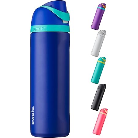 Owala FreeSip Insulated Stainless Steel Water Bottle with Straw for Sports and Travel, BPA-Free, 24-Ounce, Smooshed Blueberry