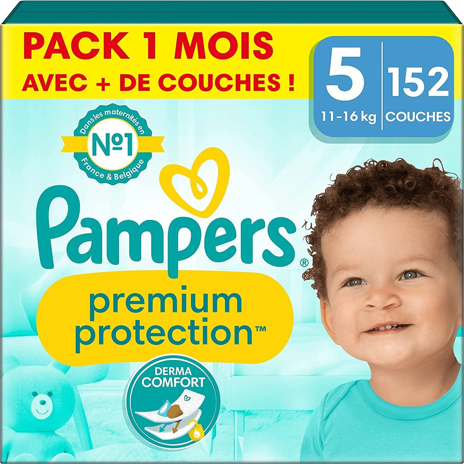 Pampers Couches Premium Protection Taille 5 (1116 kg), 152 Couches