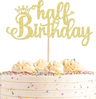 AHAORAY Half Birthday Cake Topper - Gold Glitter 1/2 Birthday Cake Decoration Suppliesï¼Œfor 6 Months Baby Shower Favors, Baby Half Birthday Party Photo Booth Props