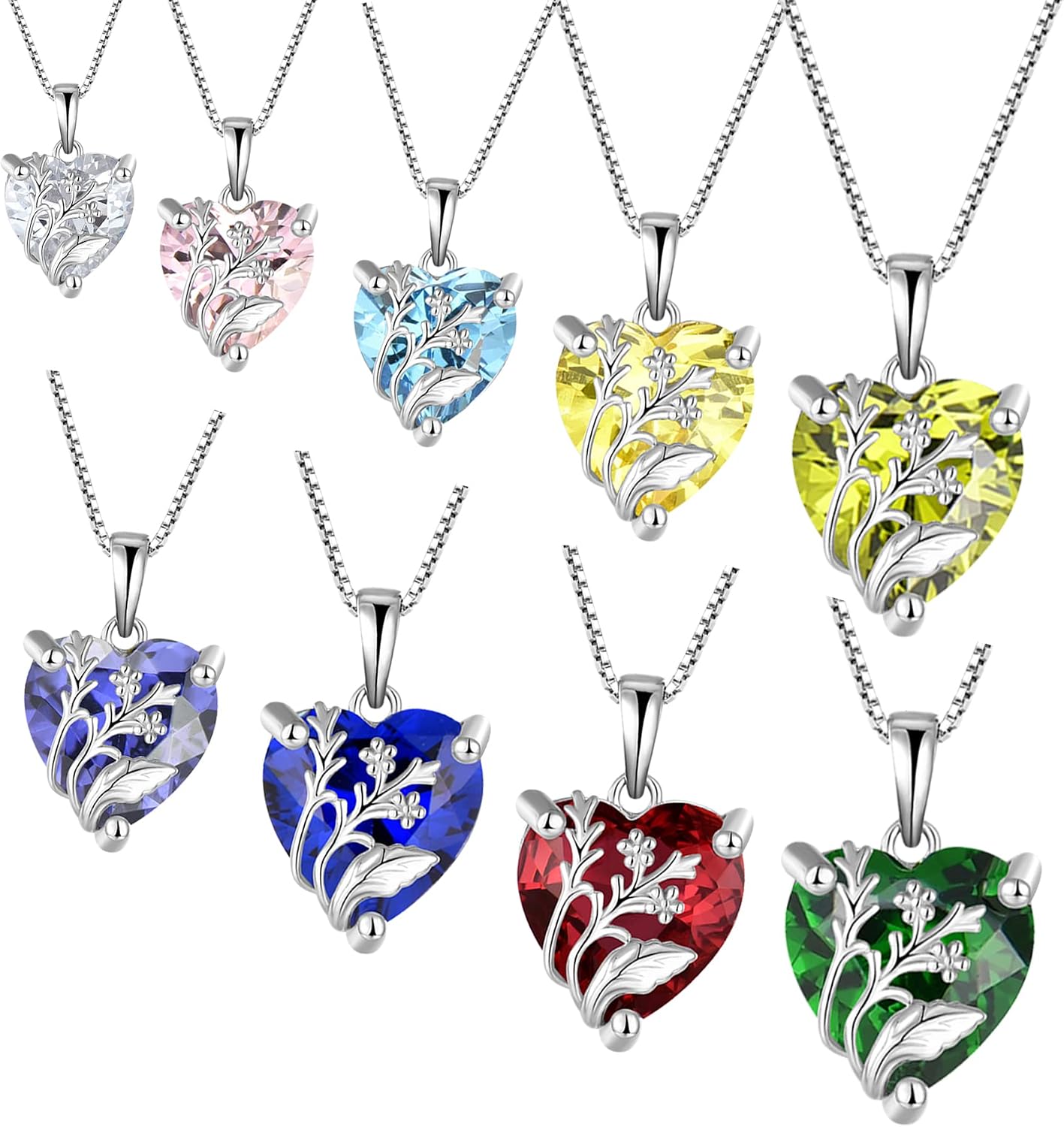 JO WISDOM Love Heart Pendant Necklace,925 Sterling Silver 12 * 12mm Crystal Necklaces for Women