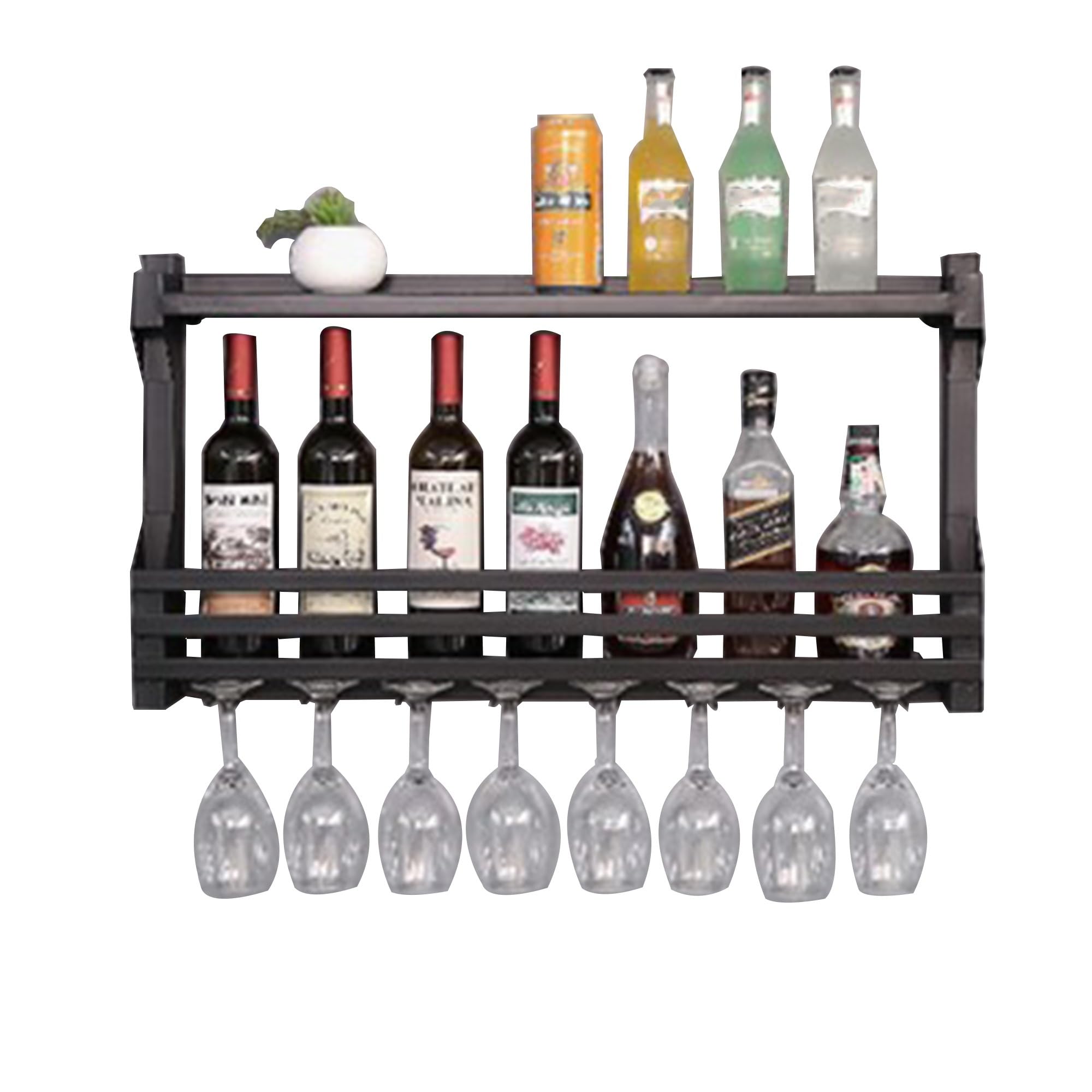 Étagère de bar flottante noire de 100 cm avec support de verres à vin pour cuisine
