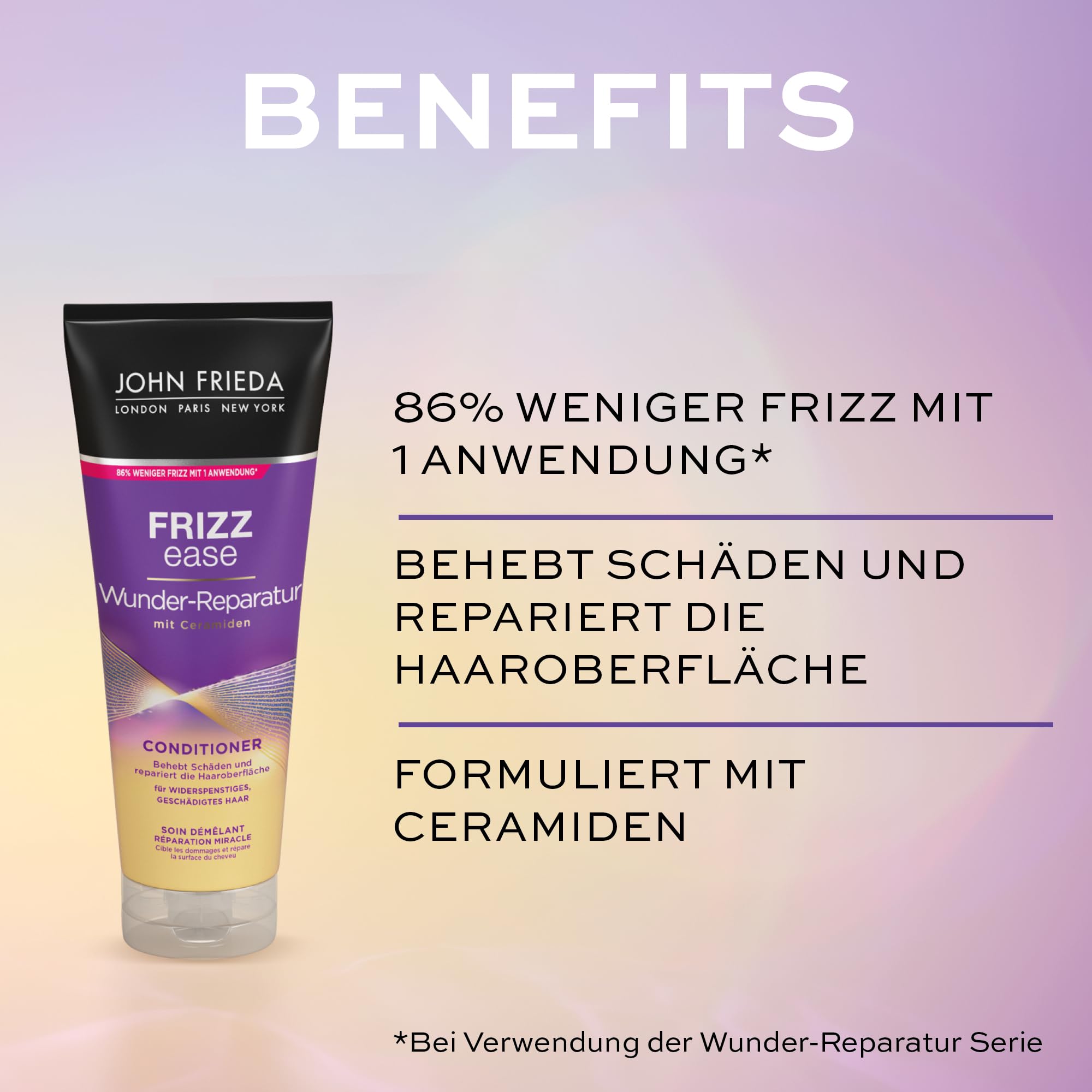 John Frieda Frizz Ease Wunder 4-częściowy zestaw naprawczy – szampon, odżywka, spray do pielęgnacji i maska na oczy MegRhythm – program dobrego samopoczucia do domu