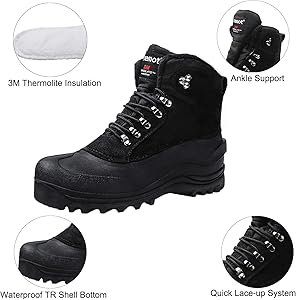 riemot Winterlaarzen voor dames en heren, waterdicht gevoerd, sneeuwlaarzen, warme sneeuwboots, antislip, winterschoenen, zwart, maat 36 EU, zwart, 36 EU