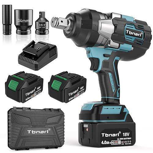 Tbnarl Cordless Impact Wrench 3/4 Inch High Torque 1180 Ft-lbs 1600N.m Brushless Impact Gun 1600RPM with 4.0Ah Battery, 3 Sockets, Charger and Plastic Case