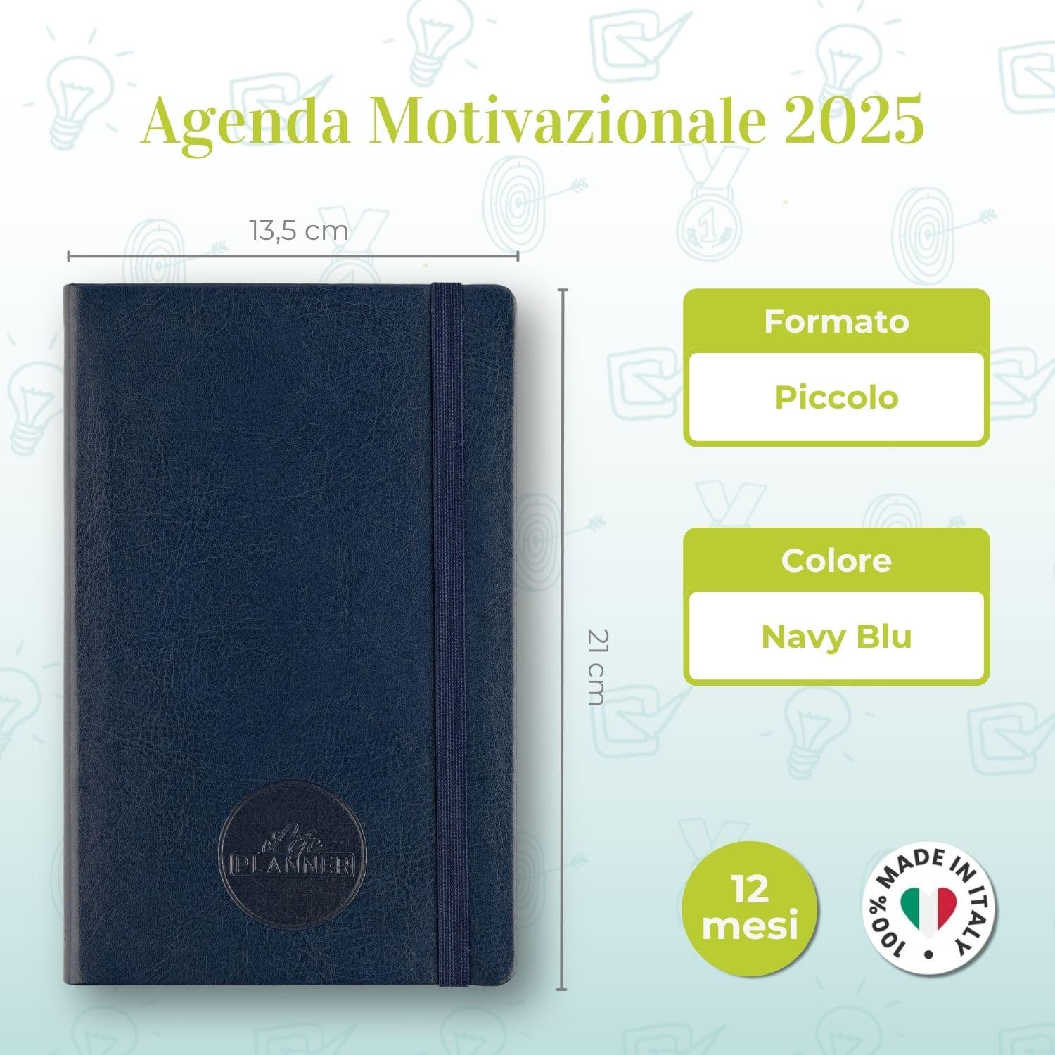 Life Planner Motivational Planner Made in Italy | 12 Month Planner | January to December 2025 | Weekly and Monthly Planner | Spaces Dedicated to Thoughts and Reflections (Navy Blue, Small) - Image 2