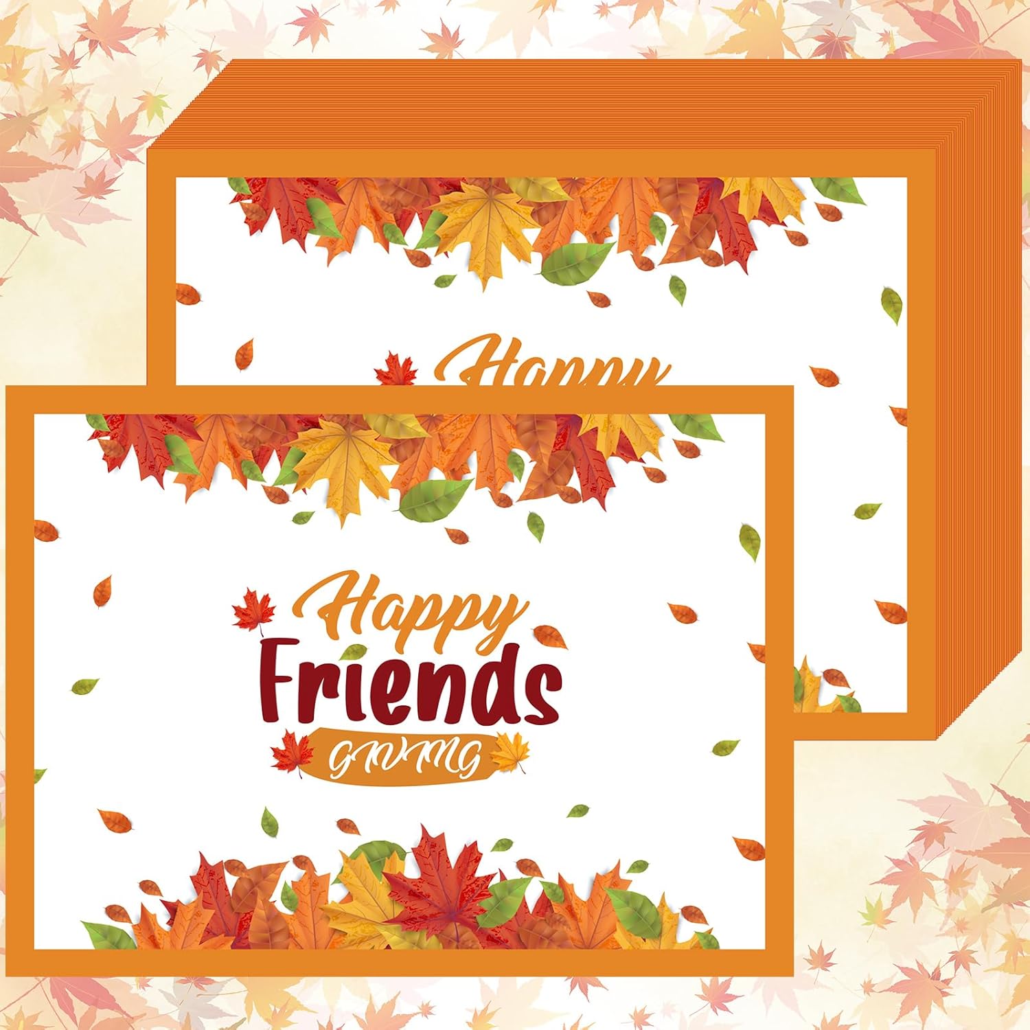 Fulmoon 50 Pcs Thanksgiving Paper Placemats Fall Disposable Placemats with Seasonal Leaves and Friends Fall Giving Design for Thanksgiving Dinner Party Supplies