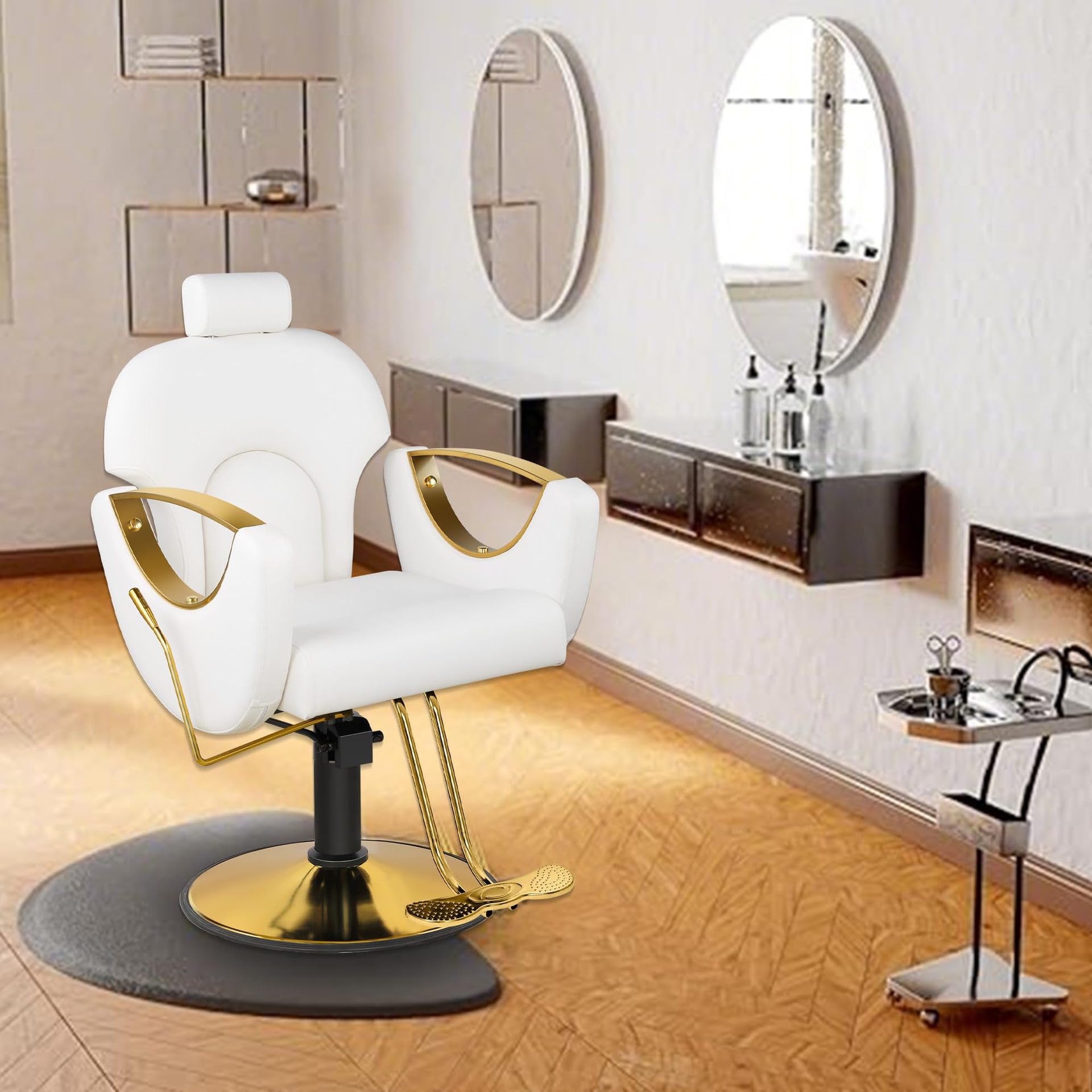 Fotel Fryzjerski Rozkładany, Złota Rama Podstawa do Spa, Salonu Urody i Fryzjerstwa,Black | Regulowana wysokość, solidna konstrukcja, możliwość obracania o 360°, posiada stalowy ciężarek, salon i zakład fryzjerski