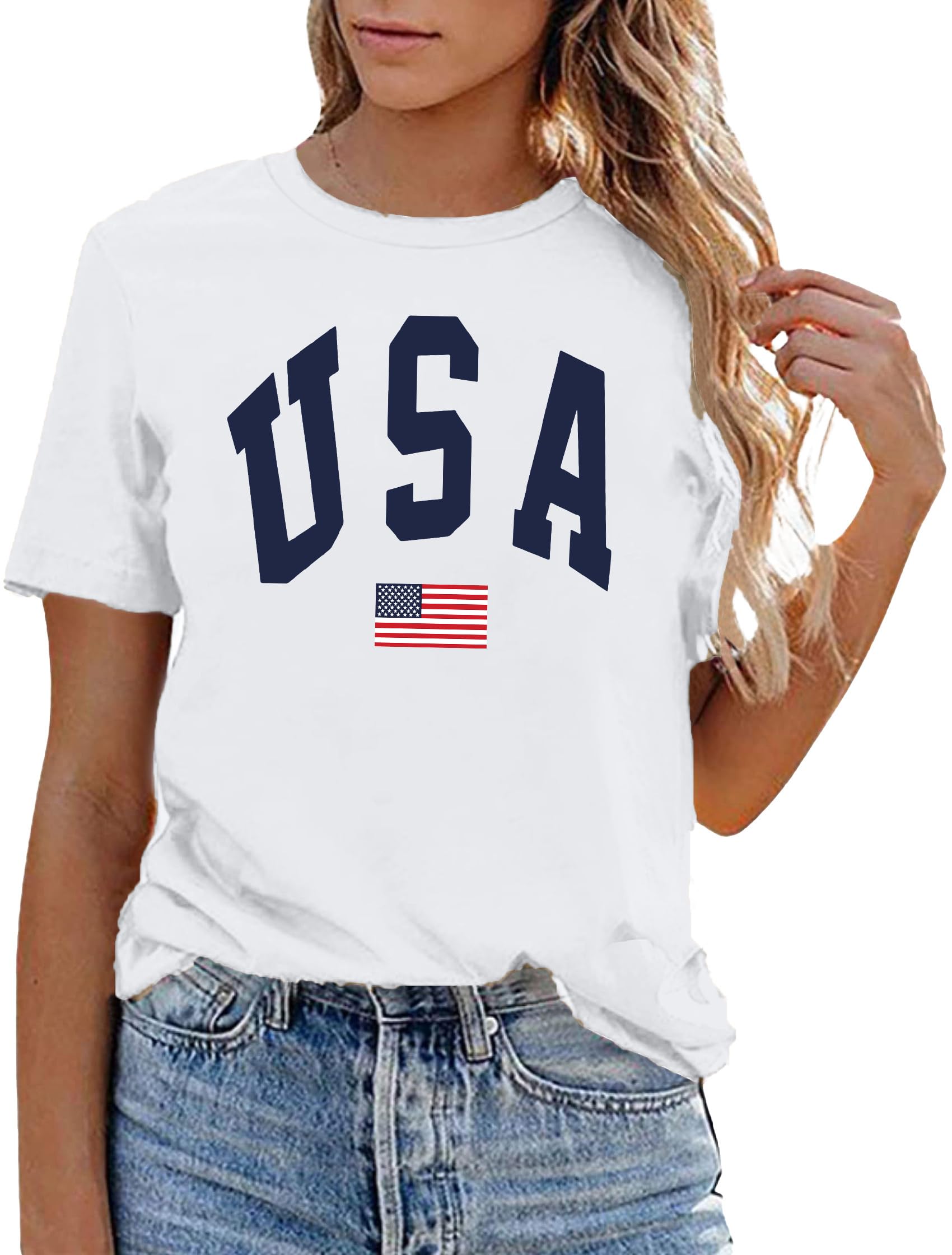 USA Flag Tee Shirt Women 4th of July Gift T Shirt Casual Short Sleeve American Proud T-Shirt Tops