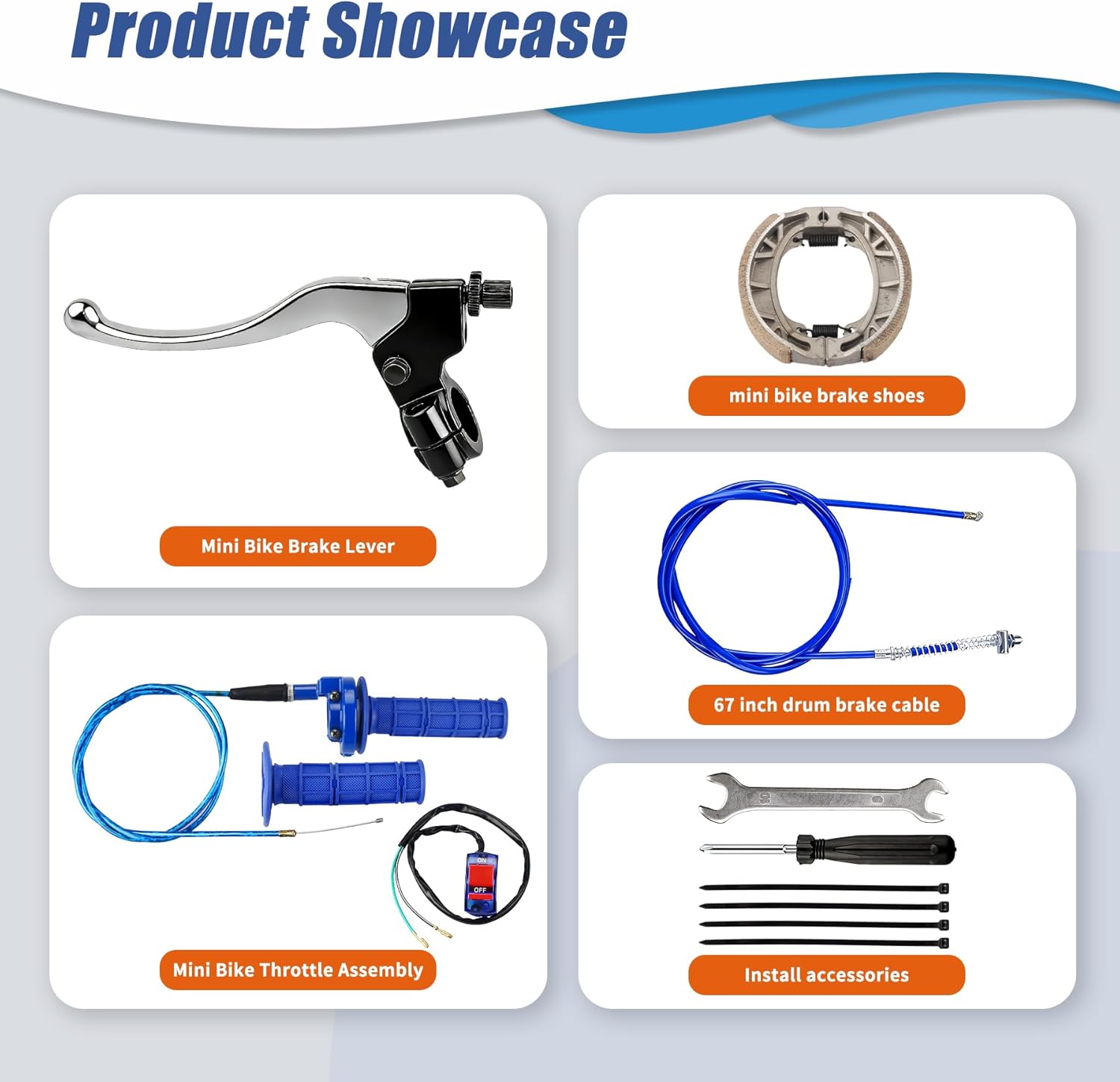 Mini Bike Throttle Assembly and Mini Bike Drum Brake Lever Replacement for CT200U CT200U-EX BT200X Baja Warrior Massimo MB200 Predator 200cc 196cc 6.5hp Parts 7/8 22mm Handlebar Grips (Blue)