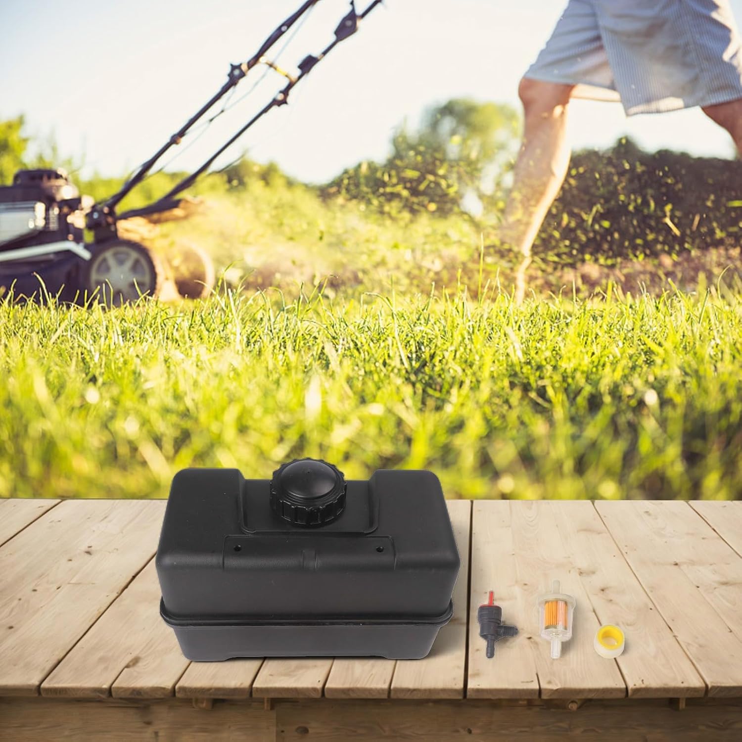 Plastic Fuel Tank with Shut-Off Valve Fuel Cap for Lawn Garden Equipment Engines 4-Quart Capacity Remote Mount Compatible Replacement for OEM 691993