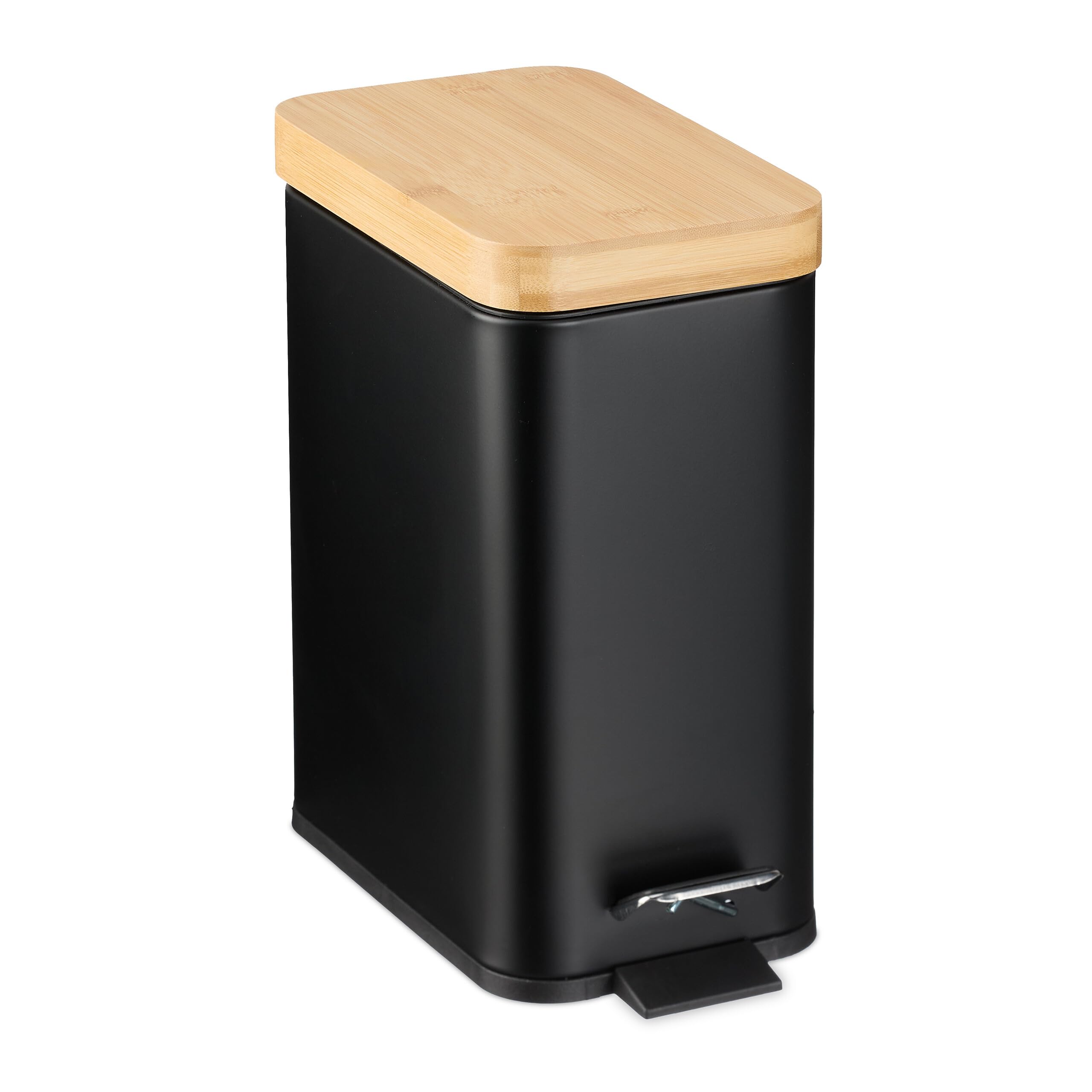 Cubo de basura baño de 5 litros Relaxdays con tapa de bambú negro